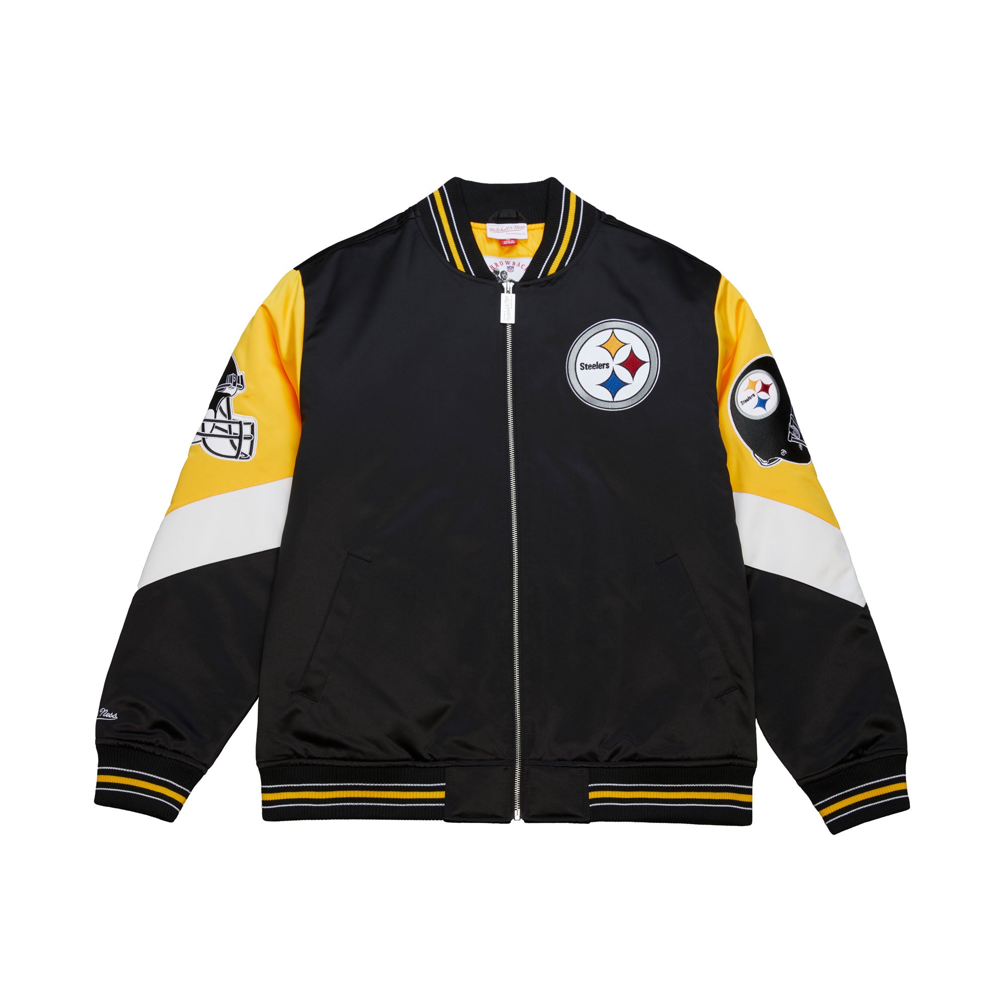 Pittsburgh Steelers Mitchell & Ness Throwback Vintage Heavyweight Satin NFL Jacke Schwarz - STADIUMDREAMS