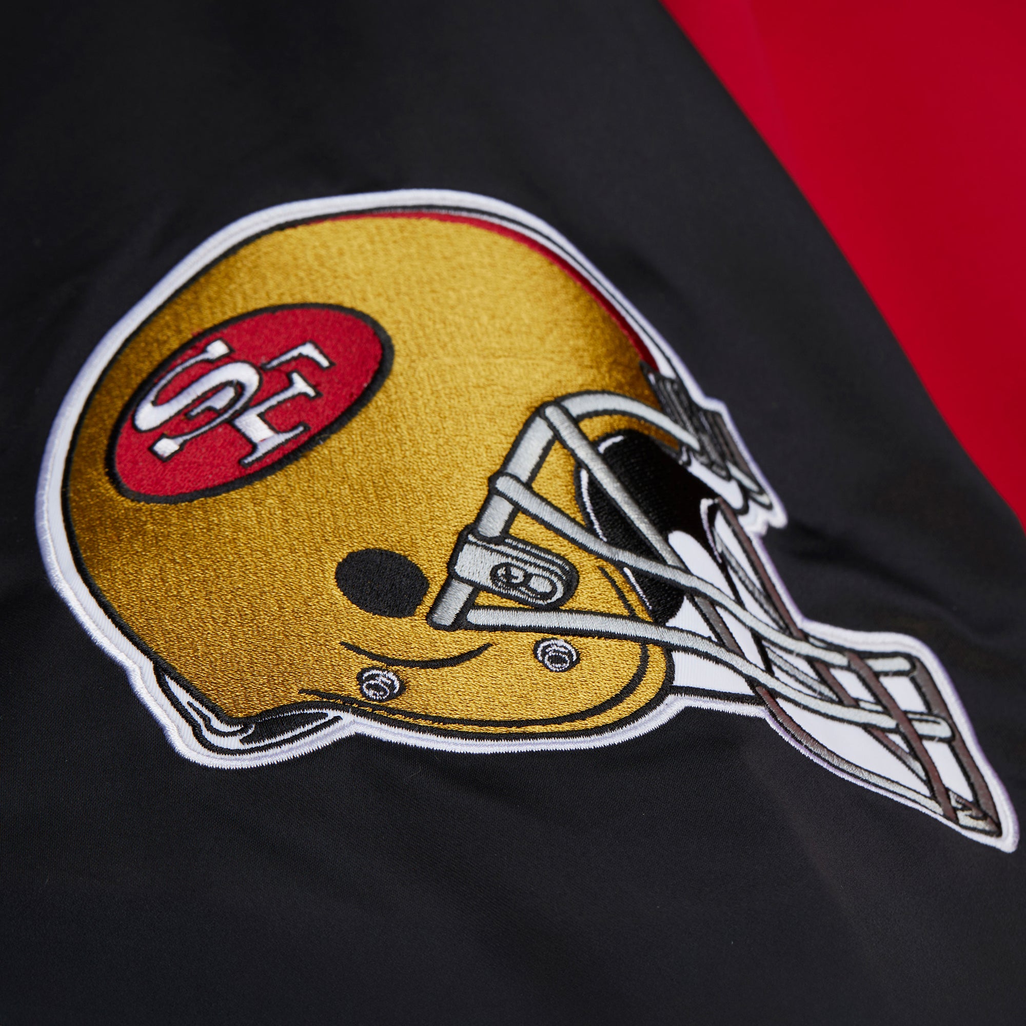 San Francisco 49ers Mitchell & Ness Throwback Vintage Heavyweight Satin NFL Jacke Rot - STADIUMDREAMS