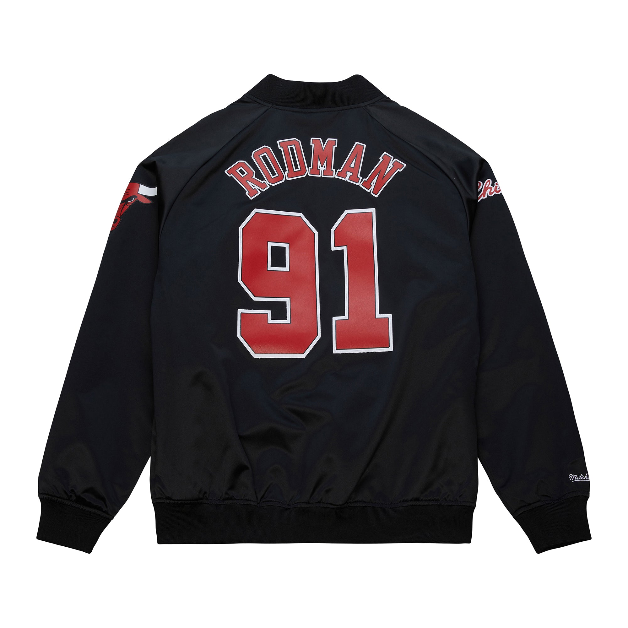 Dennis Rodman #91 Chicago Bulls Player Maxxed Out Satin Bomber NBA Jacke Schwarz
