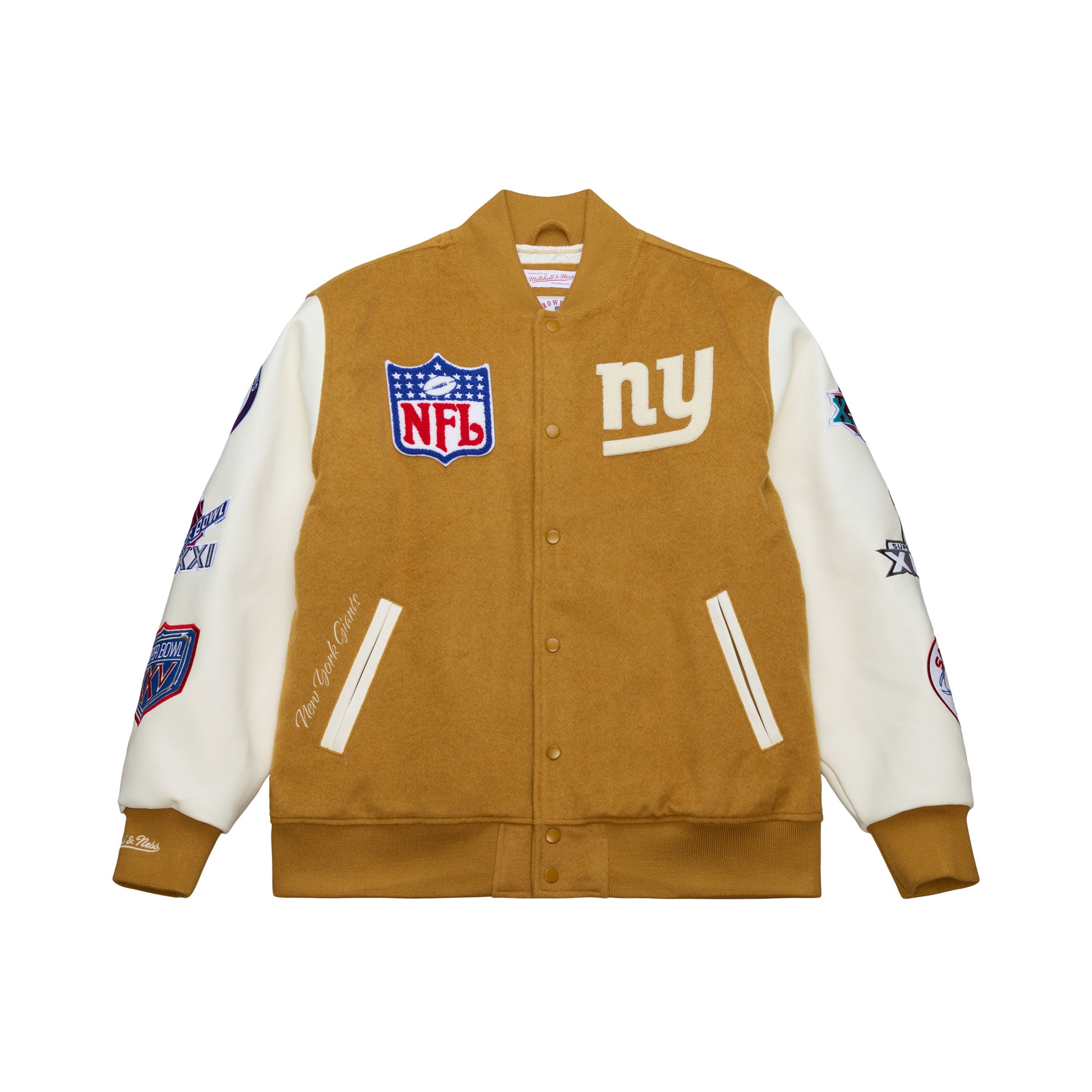 New York Giants Mitchell & Ness Dusted Collection Premium Patches NFL College Jacke Beige