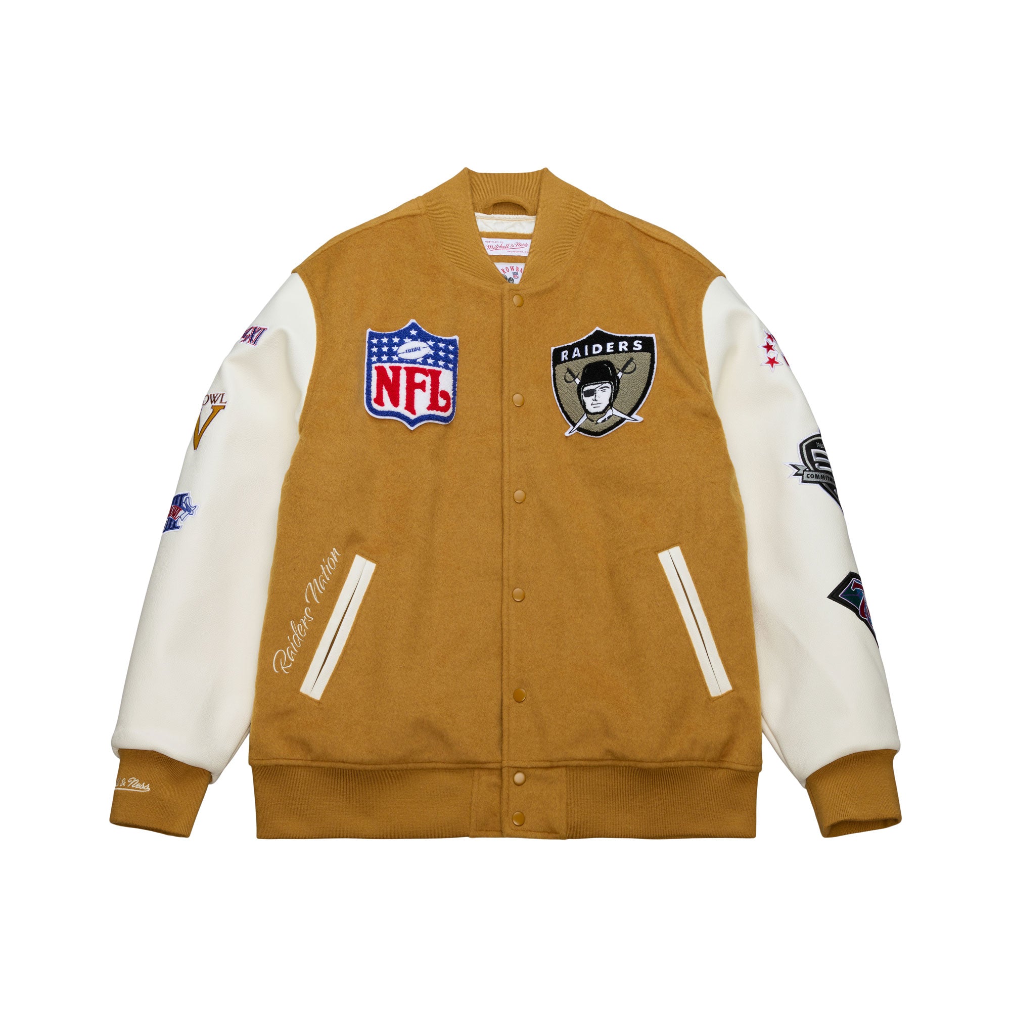 Las Vegas Raiders Mitchell & Ness Dusted Collection Premium Patches NFL College Jacke Beige