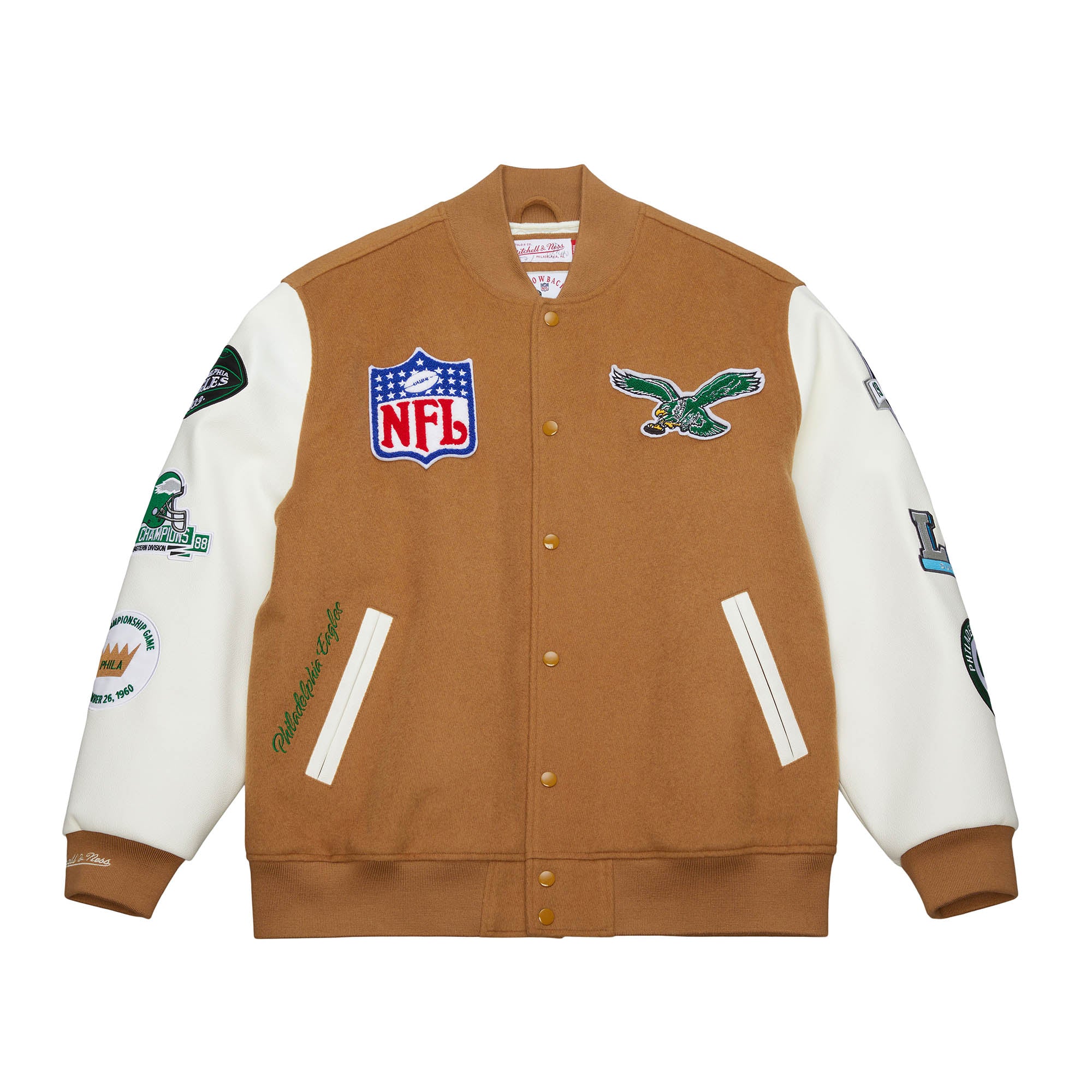 Philadelphia Eagles Mitchell & Ness Dusted Collection Premium Patches NFL College Jacke Beige