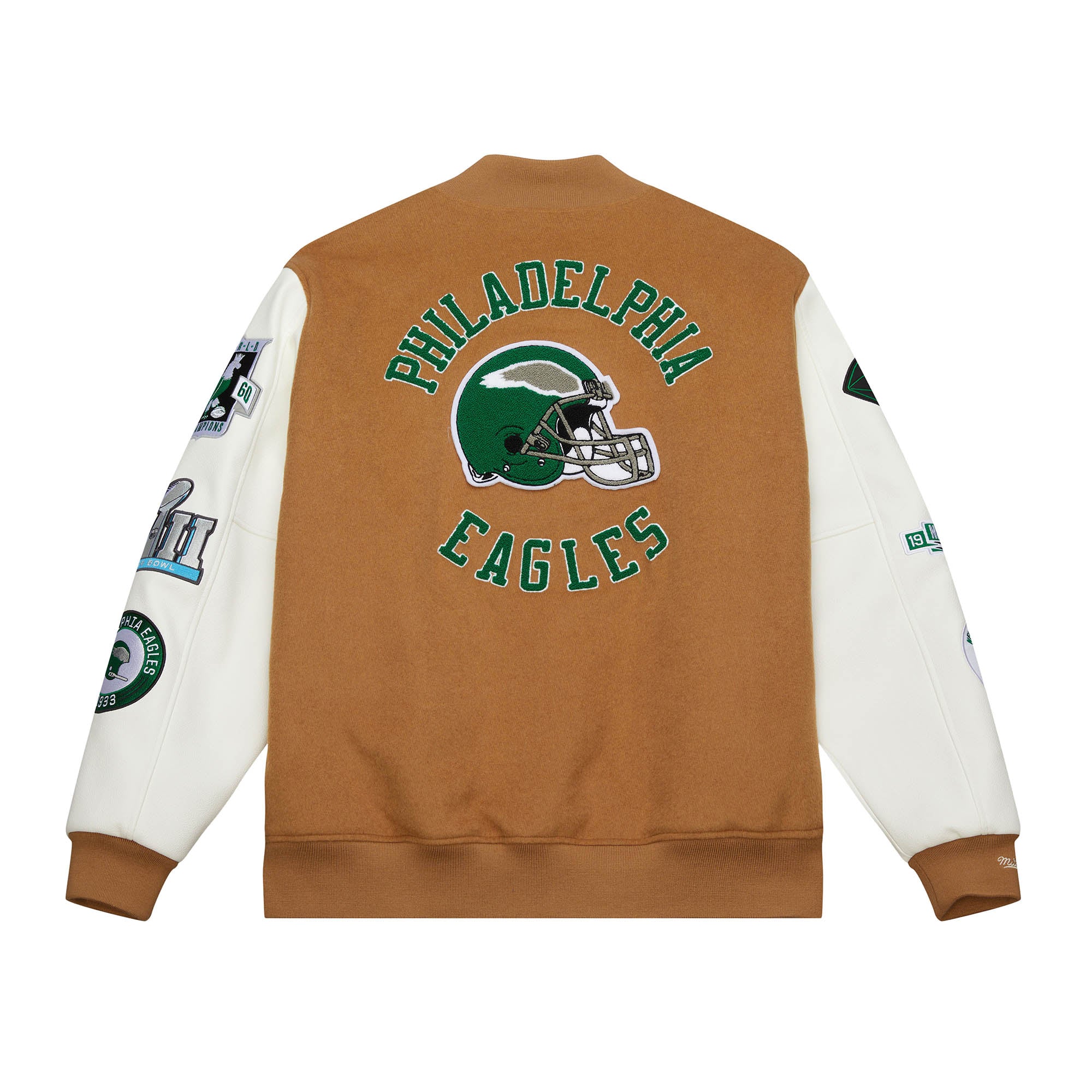 Philadelphia Eagles Mitchell & Ness Dusted Collection Premium Patches NFL College Jacke Beige