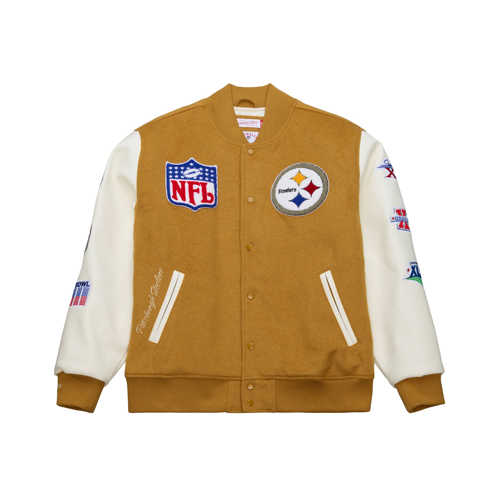 Pittsburgh Steelers Mitchell & Ness Dusted Collection Premium Patches NFL College Jacke Beige