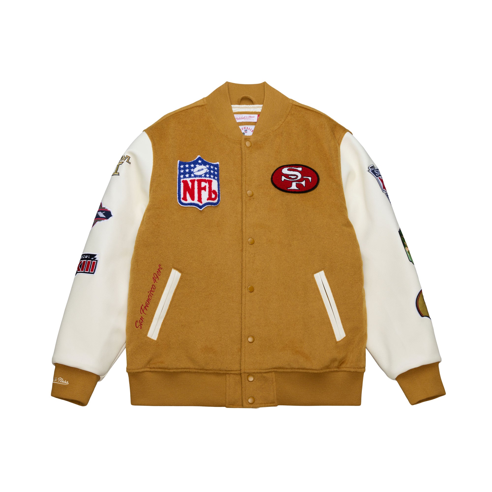 San Francisco 49ers Mitchell & Ness Dusted Collection Premium Patches NFL College Jacke Beige
