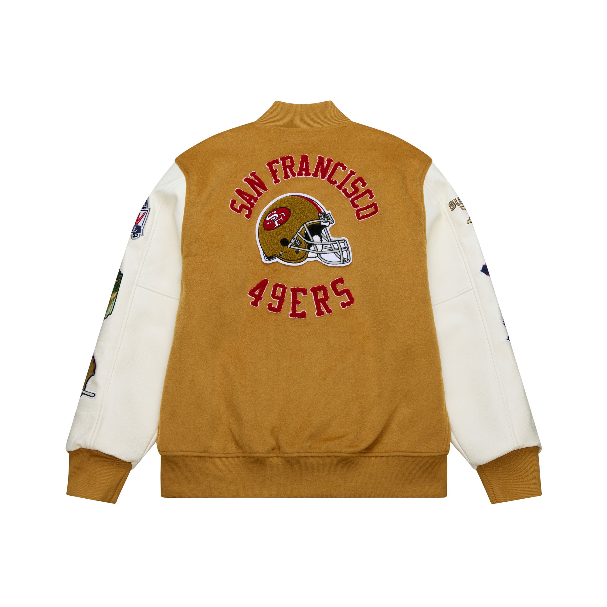 San Francisco 49ers Mitchell & Ness Dusted Collection Premium Patches NFL College Jacke Beige