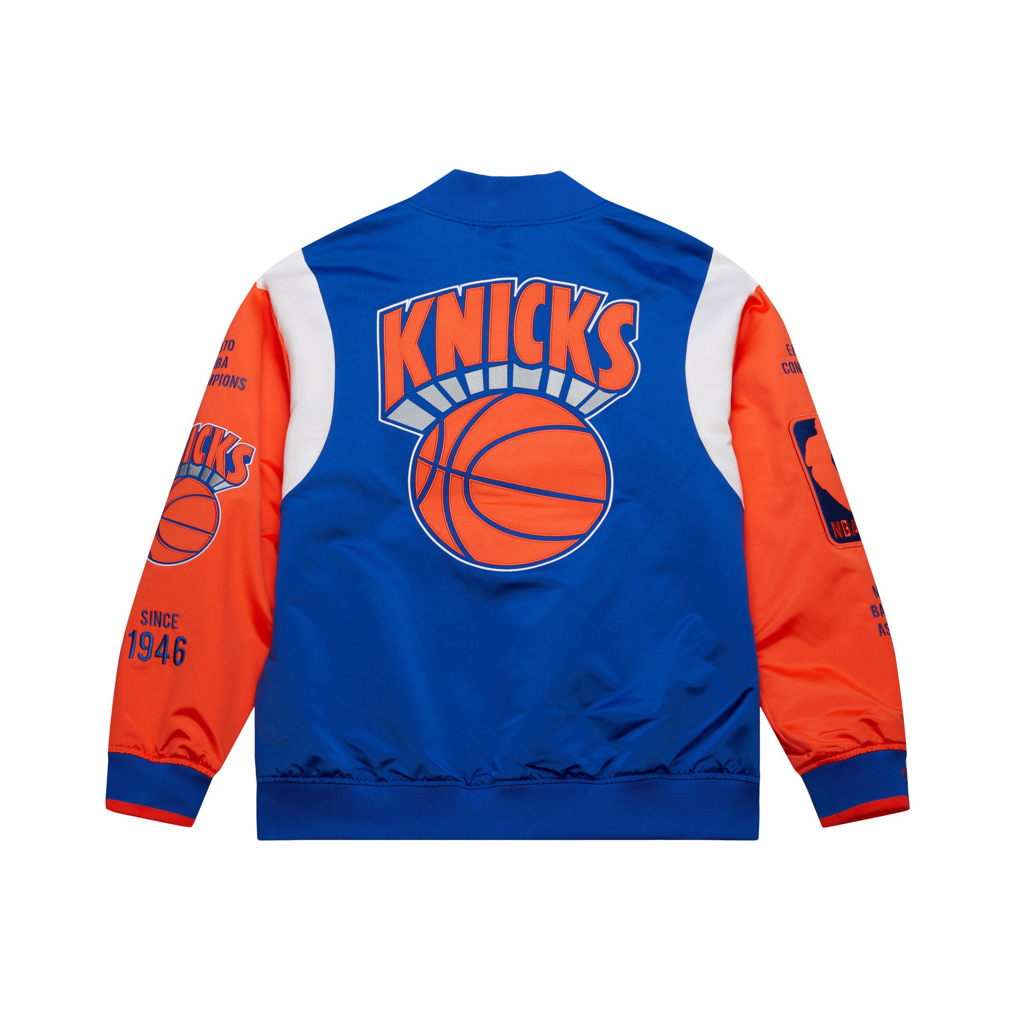 New York Knicks Mitchell & Ness Team Origins Patch NBA Jacke Blau - STADIUMDREAMS