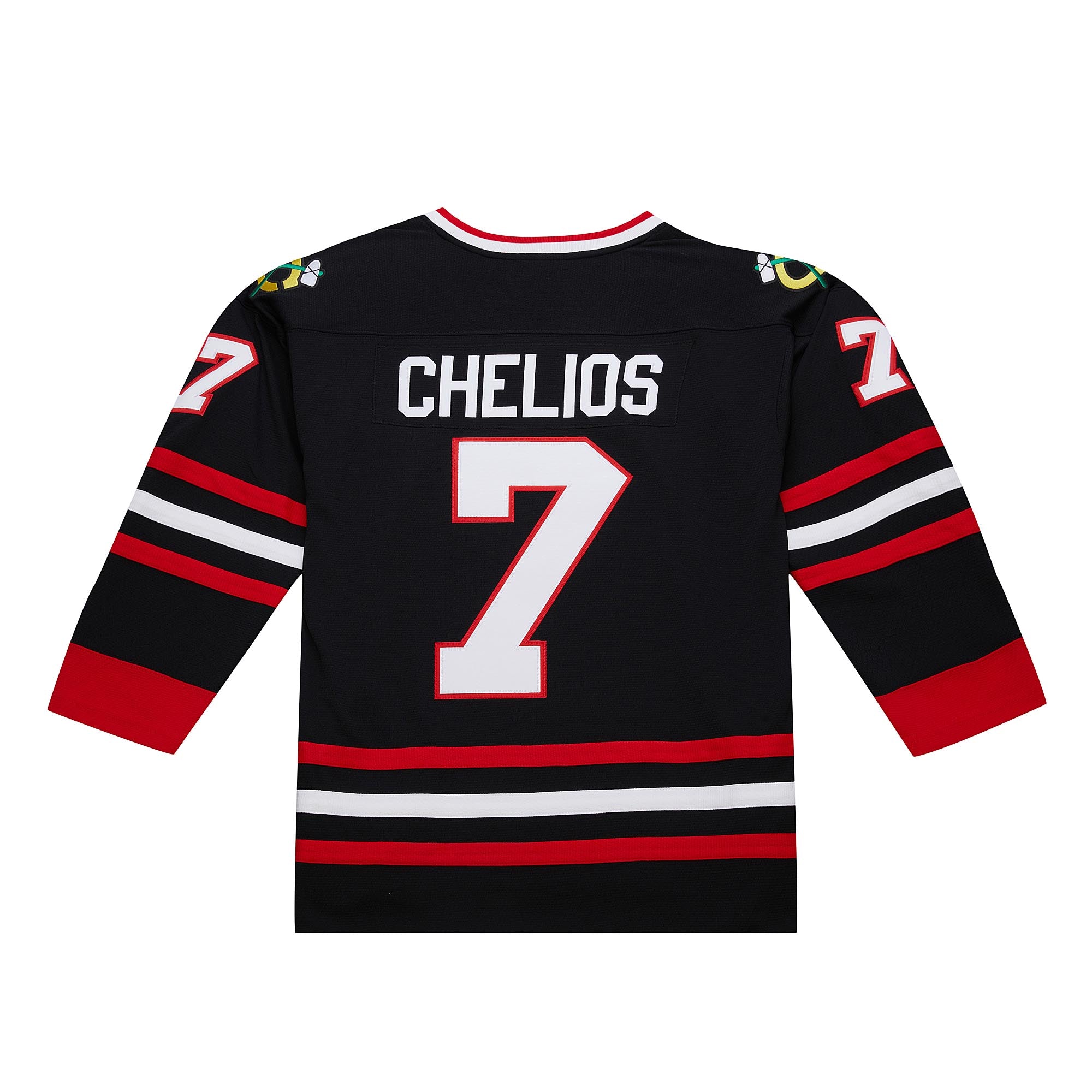 Chris Chelios #7 Chicago Blackhawks Mitchell & Ness 1997 Premium PowerPlay NHL Trikot Schwarz