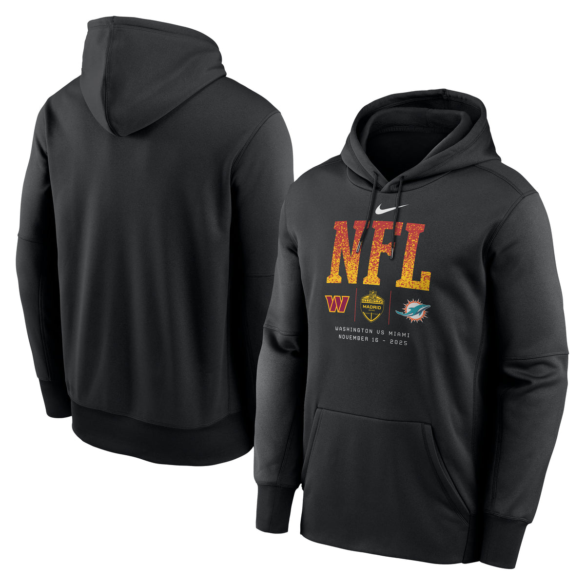2025 NFL Madrid Game Commanders vs. Dolphins Nike Therma-FIT Hoodie Schwarz