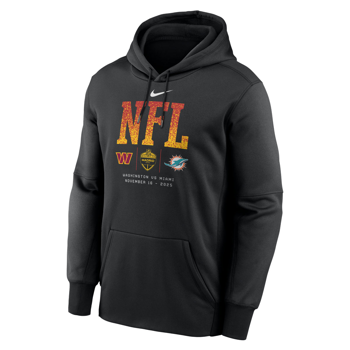 2025 NFL Madrid Game Commanders vs. Dolphins Nike Therma-FIT Hoodie Schwarz
