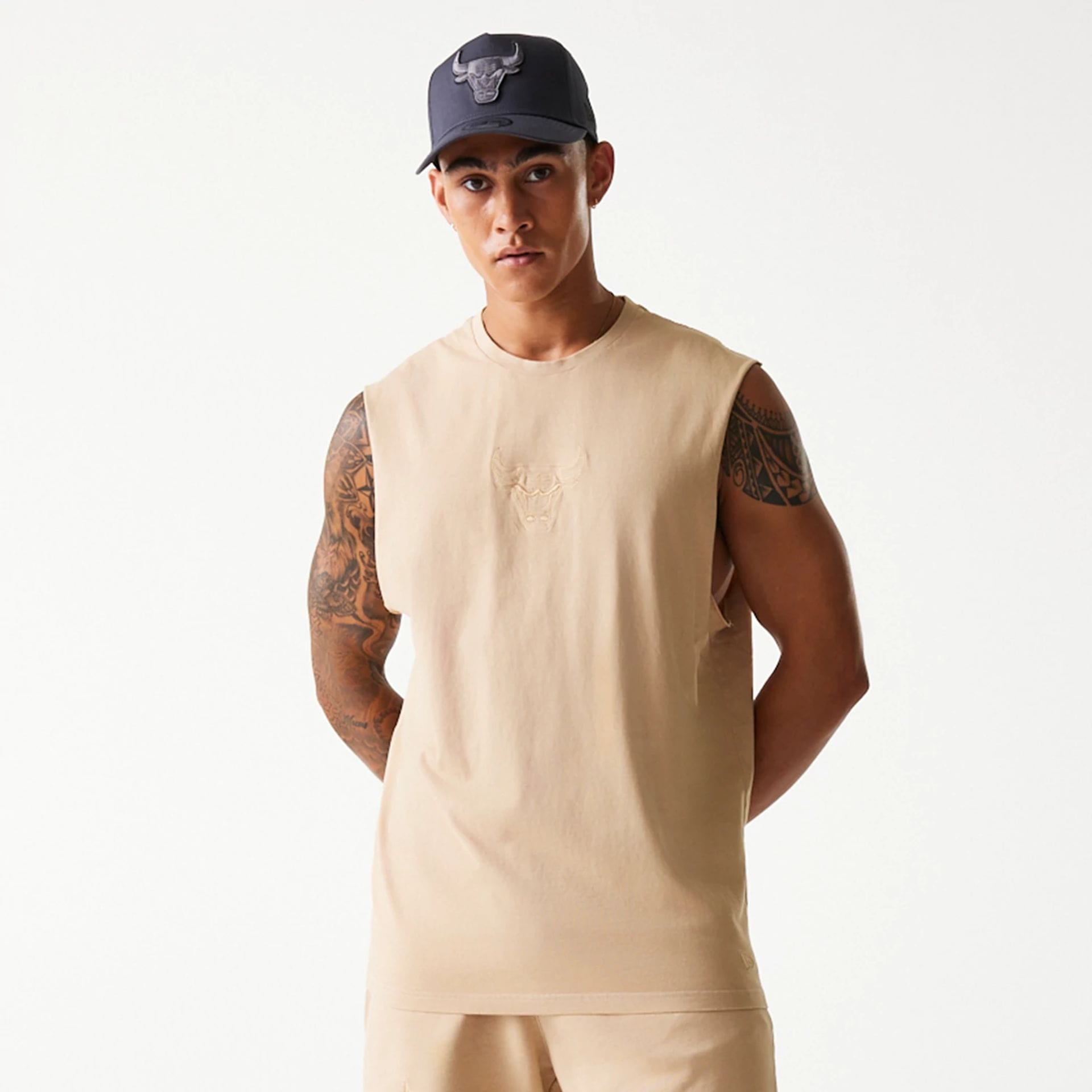 Chicago Bulls New Era Washed Style Oversized Tanktop Sleeveless NBA T-Shirt Beige - STADIUMDREAMS