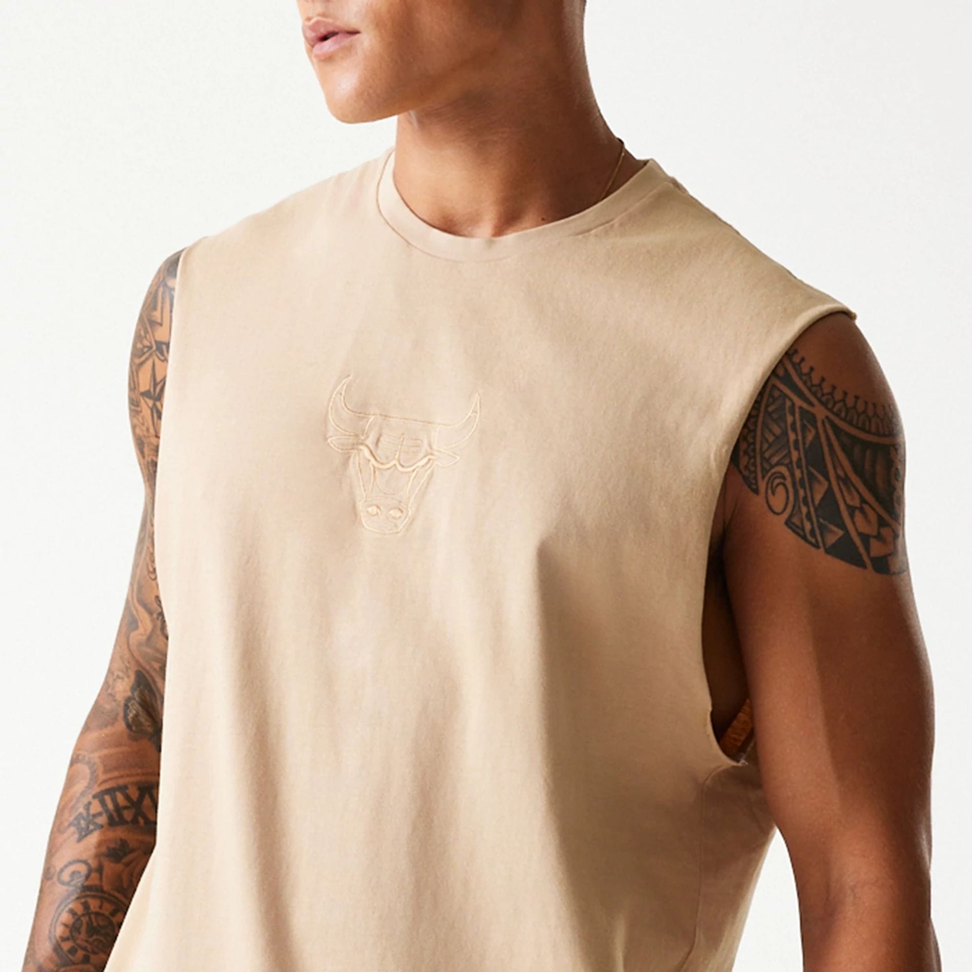 Chicago Bulls New Era Washed Style Oversized Tanktop Sleeveless NBA T-Shirt Beige - STADIUMDREAMS