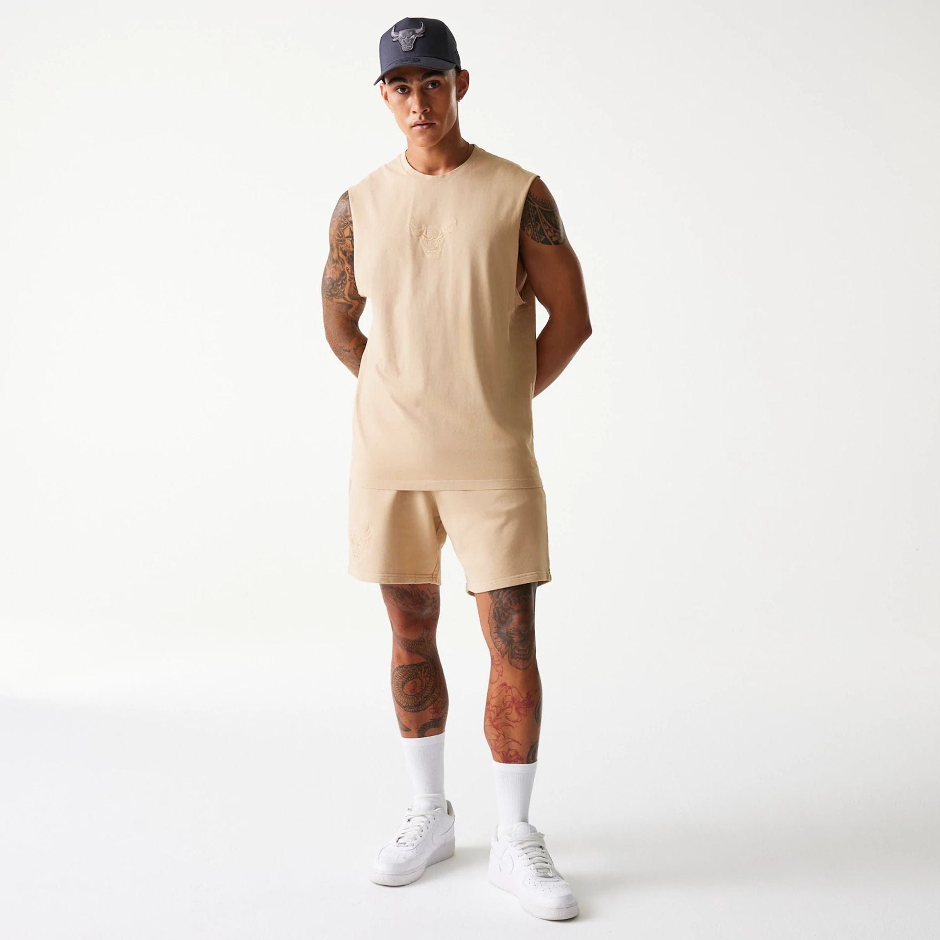 Chicago Bulls New Era Washed Style Oversized Tanktop Sleeveless NBA T-Shirt Beige - STADIUMDREAMS