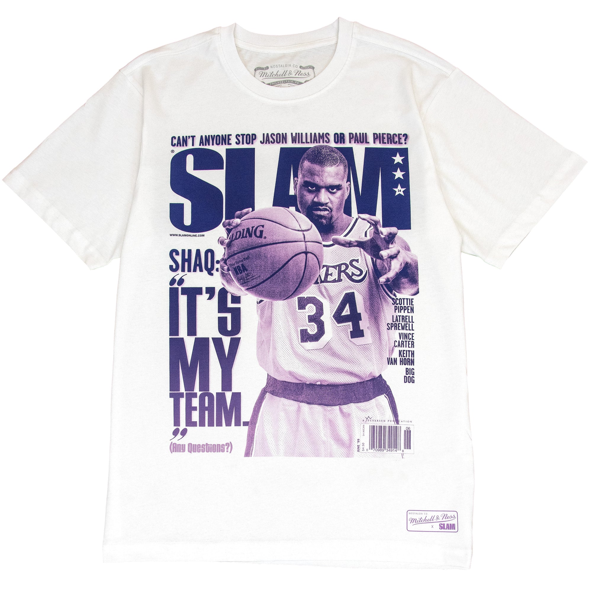 Shaquille O'Neal Los Angeles Lakers Mitchell & Ness Gradient SLAM Cover NBA T-Shirt Weiß