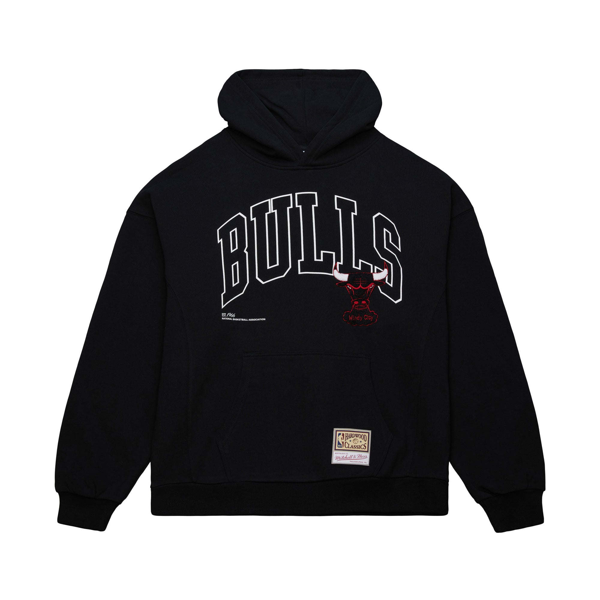 Chicago Bulls Mitchell & Ness Oversized Stitched Logo Over NBA Hoodie Schwarz