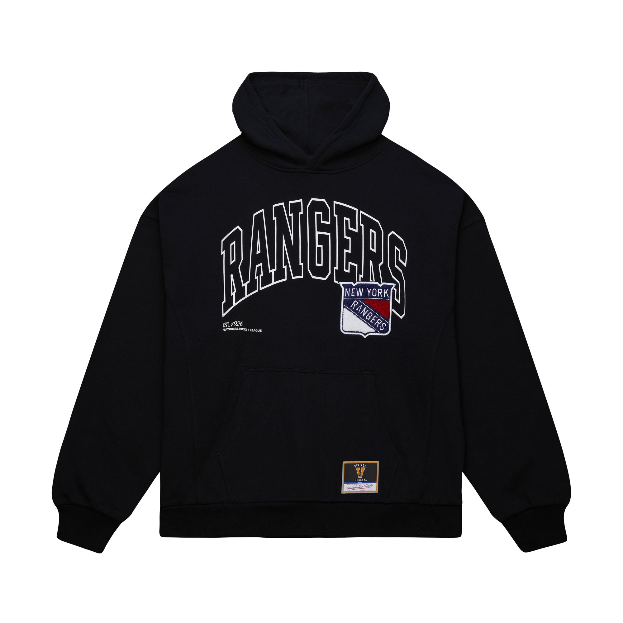 New York Rangers Mitchell & Ness Oversized Stitched Logo Over NHL Hoodie Black