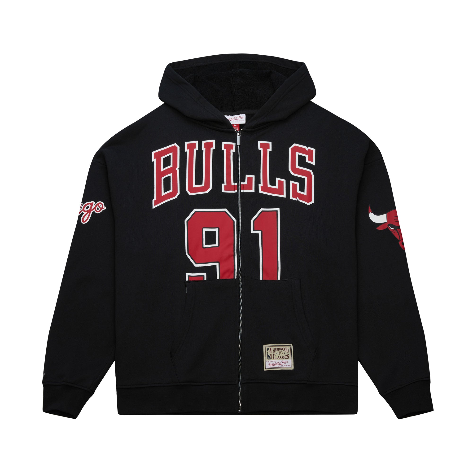 Dennis Rodman #91 Chicago Bulls Maxxed Out Player Mitchell & Ness NBA Full Zip Hoodie Schwarz