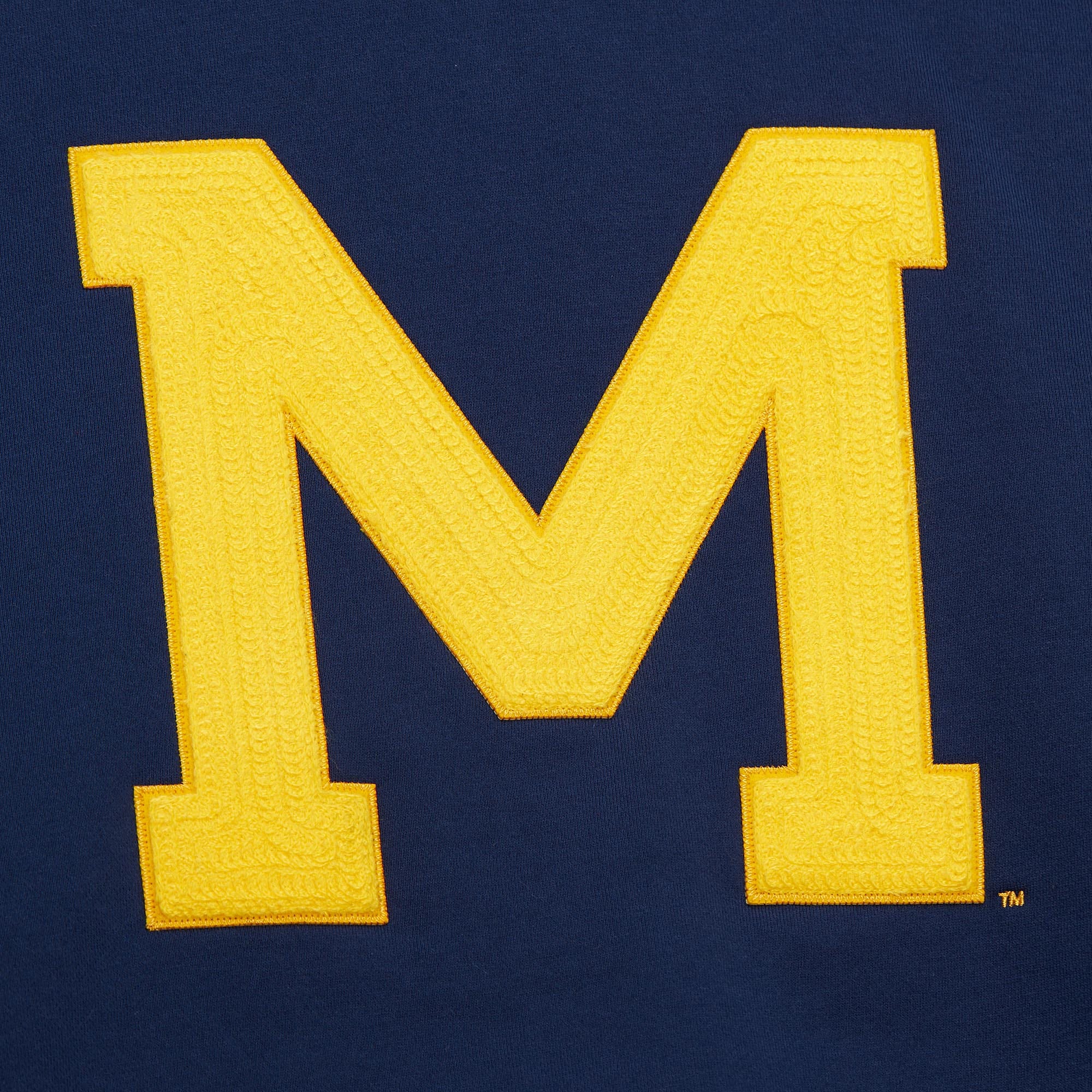 Michigan Wolverines Mitchell & Ness Heavyweight Chainstitch Premium NCAA Hoodie Navy - STADIUMDREAMS