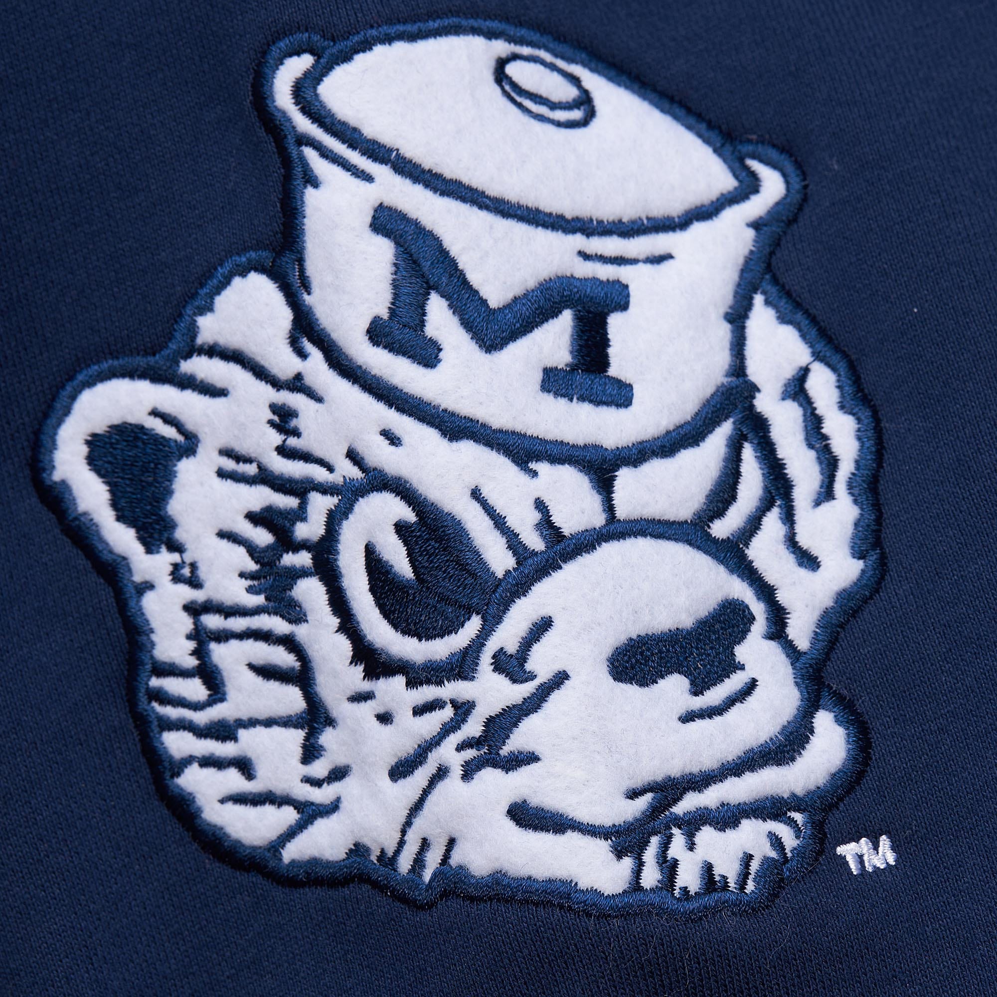 Michigan Wolverines Mitchell & Ness Heavyweight Chainstitch Premium NCAA Hoodie Navy - STADIUMDREAMS
