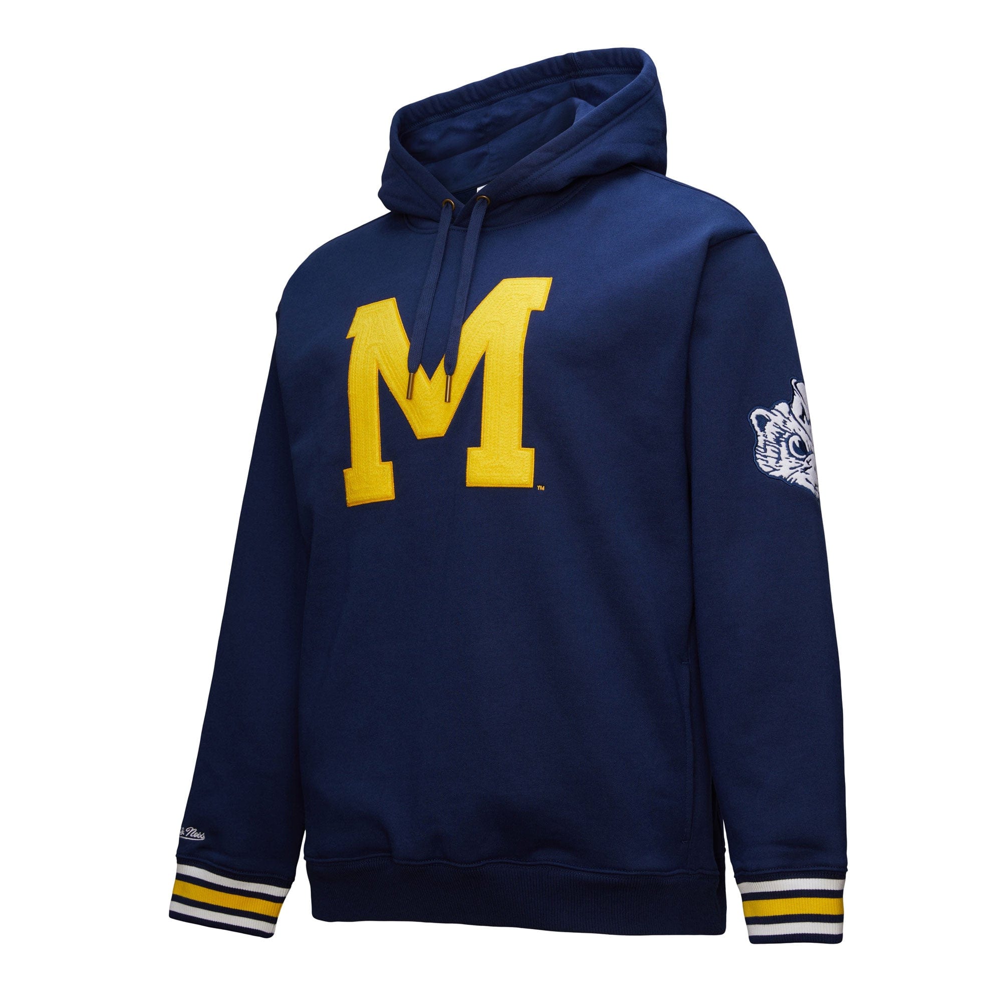 Michigan Wolverines Mitchell & Ness Heavyweight Chainstitch Premium NCAA Hoodie Navy - STADIUMDREAMS