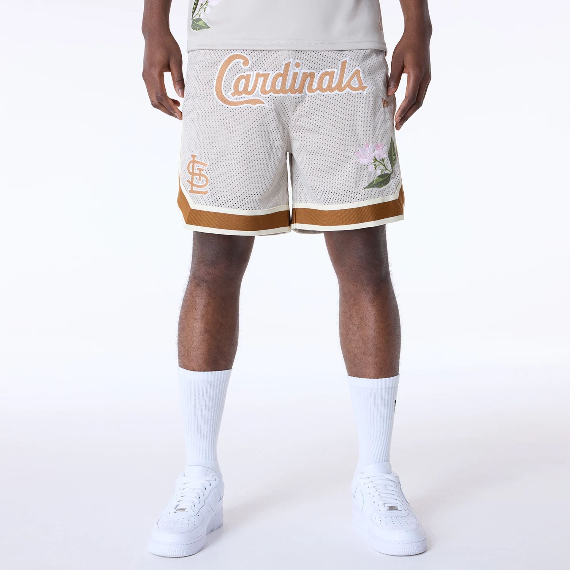 St. Louis Cardinals New Era Floral Mesh MLB Shorts Beige - STADIUMDREAMS