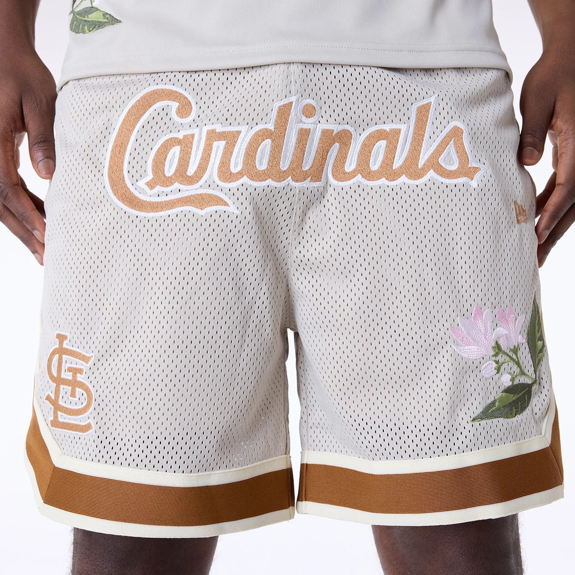 St. Louis Cardinals New Era Floral Mesh MLB Shorts Beige - STADIUMDREAMS