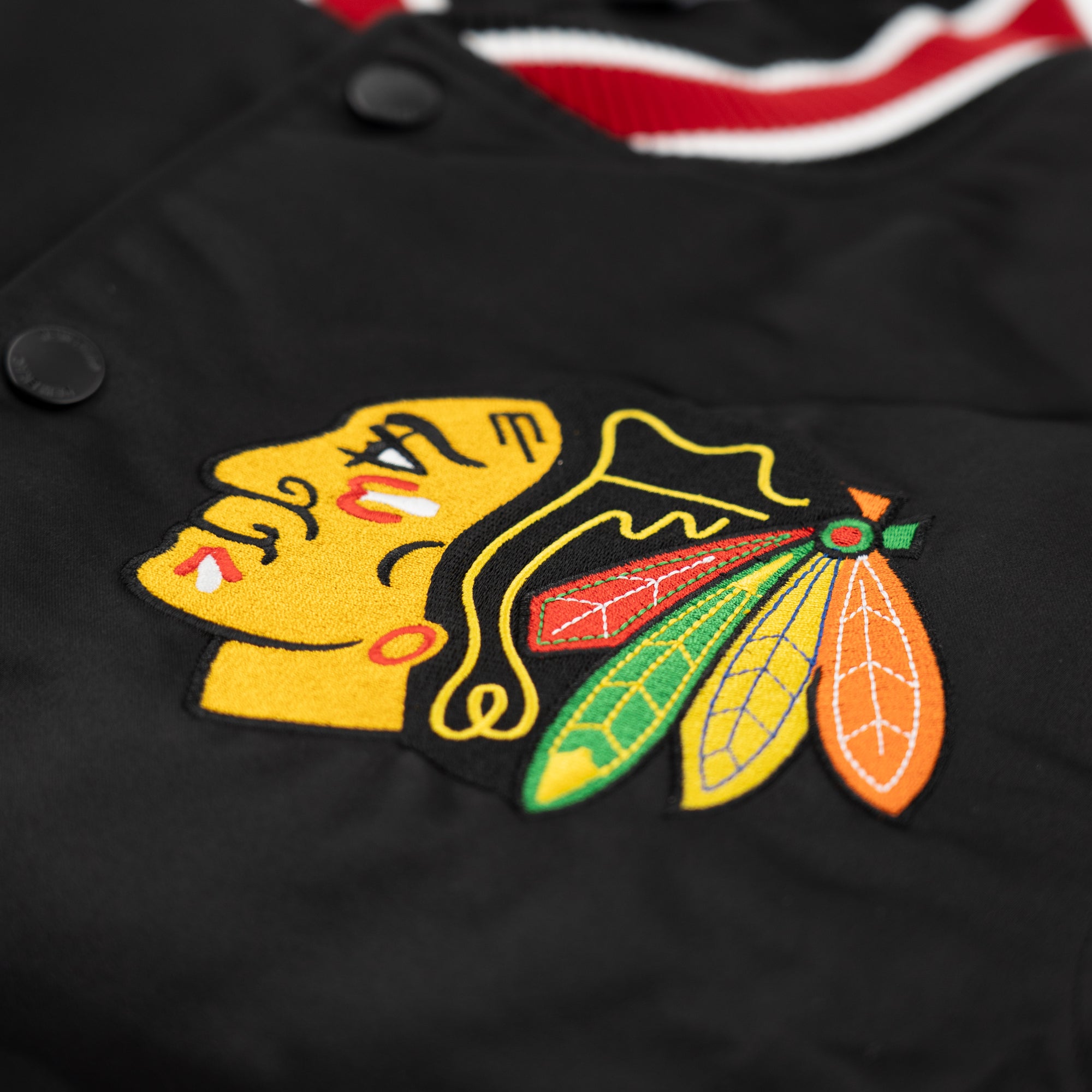 Chicago Blackhawks New Era USA EDITION Stitched Satin NHL Jacke Schwarz - STADIUMDREAMS