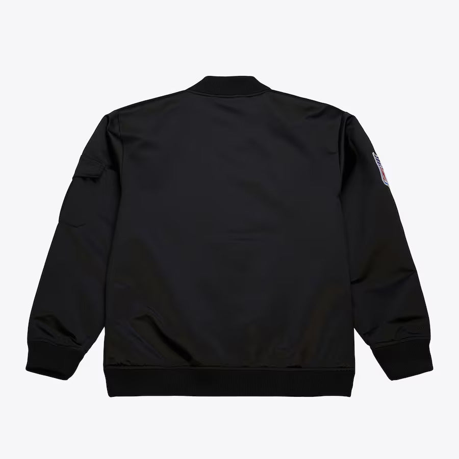 San Francisco 49ers Mitchell & Ness Team Leader Satin Bomber NFL Jacke Schwarz - STADIUMDREAMS