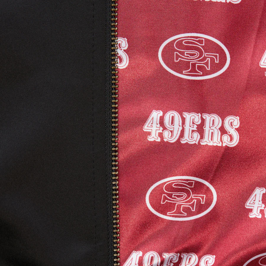 San Francisco 49ers Mitchell & Ness Team Leader Satin Bomber NFL Jacke Schwarz - STADIUMDREAMS