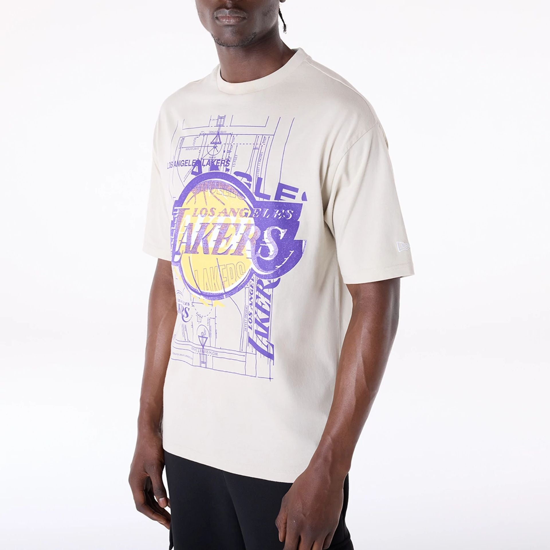 Los Angeles Lakers New Era Court Graphic NBA T-Shirt Beige - STADIUMDREAMS