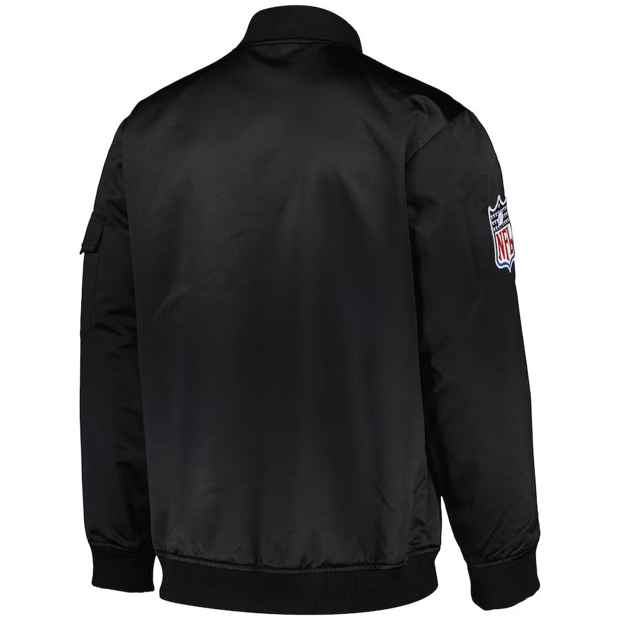 San Francisco 49ers Mitchell & Ness Team Leader Satin Bomber NFL Jacke Schwarz - STADIUMDREAMS