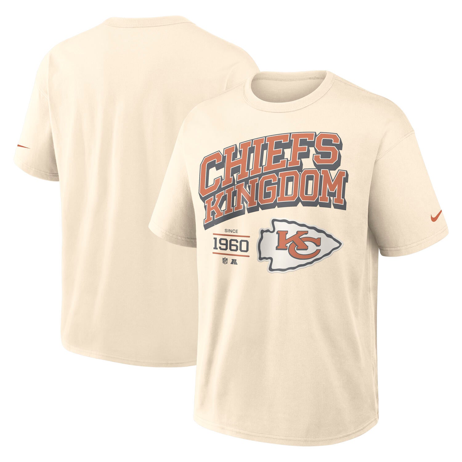 Kansas City Chiefs Blown Away Nike 240gsm Heavyweight Loose Fit NFL T-Shirt Cream Beige