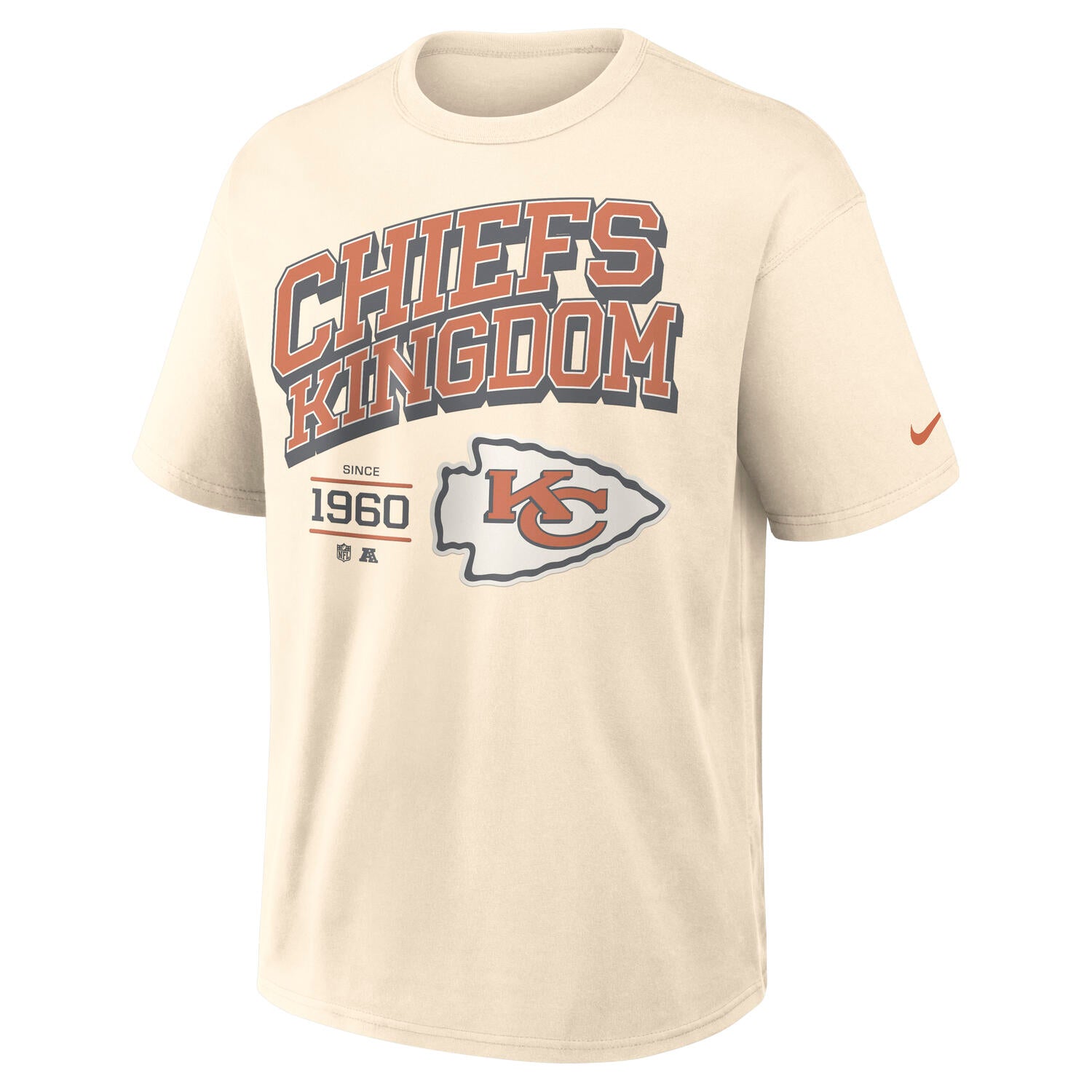 Kansas City Chiefs Blown Away Nike 240gsm Heavyweight Loose Fit NFL T-Shirt Cream Beige