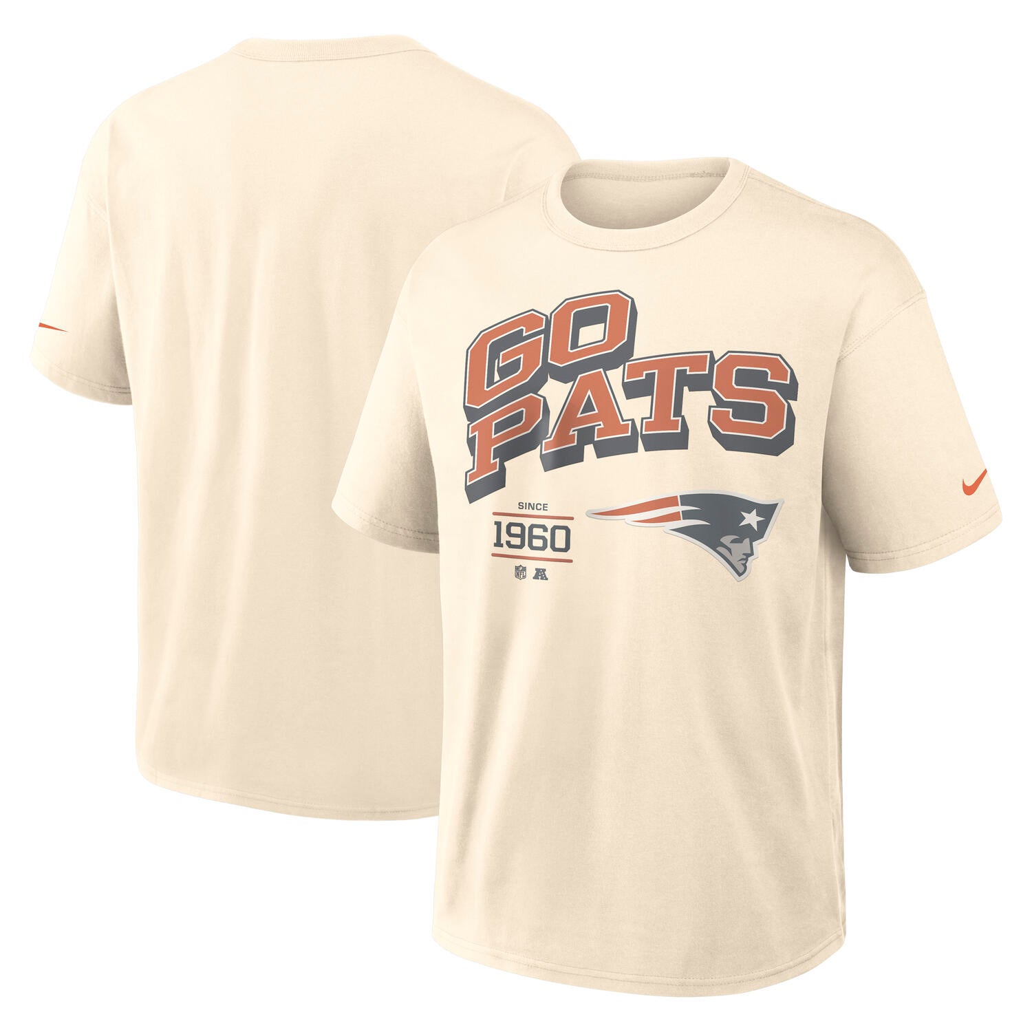 New England Patriots Blown Away Nike 240gsm Heavyweight Loose Fit NFL T-Shirt Cream Beige