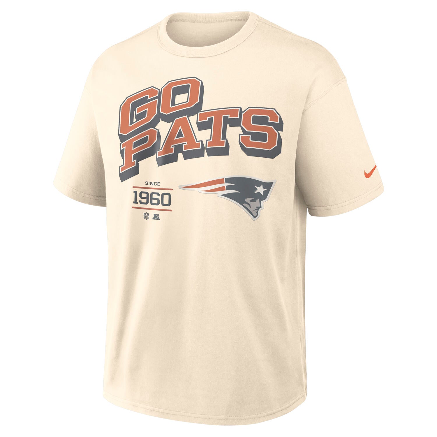 New England Patriots Blown Away Nike 240gsm Heavyweight Loose Fit NFL T-Shirt Cream Beige