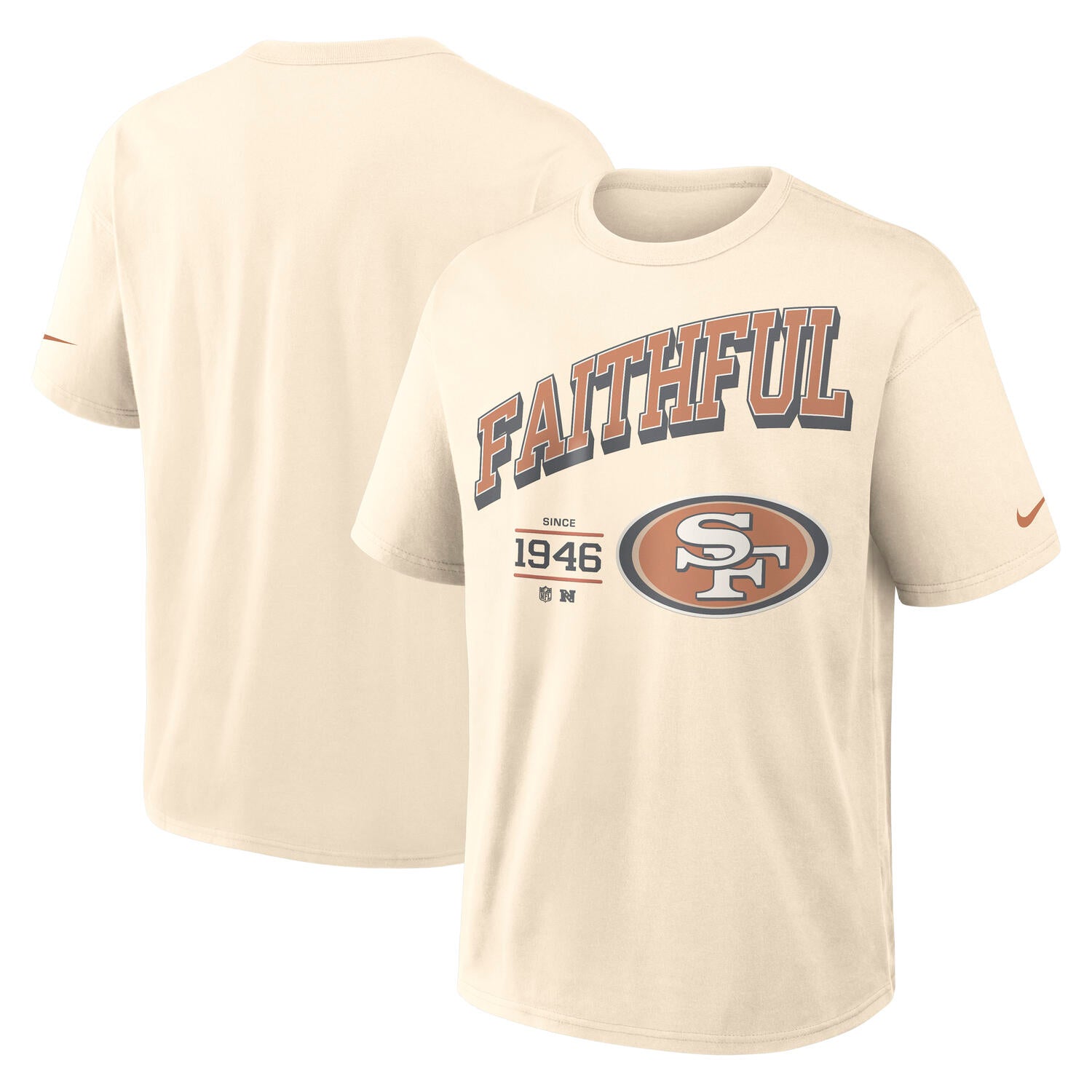 San Francisco 49ers Blown Away Nike 240gsm Heavyweight Loose Fit NFL T-Shirt Cream Beige