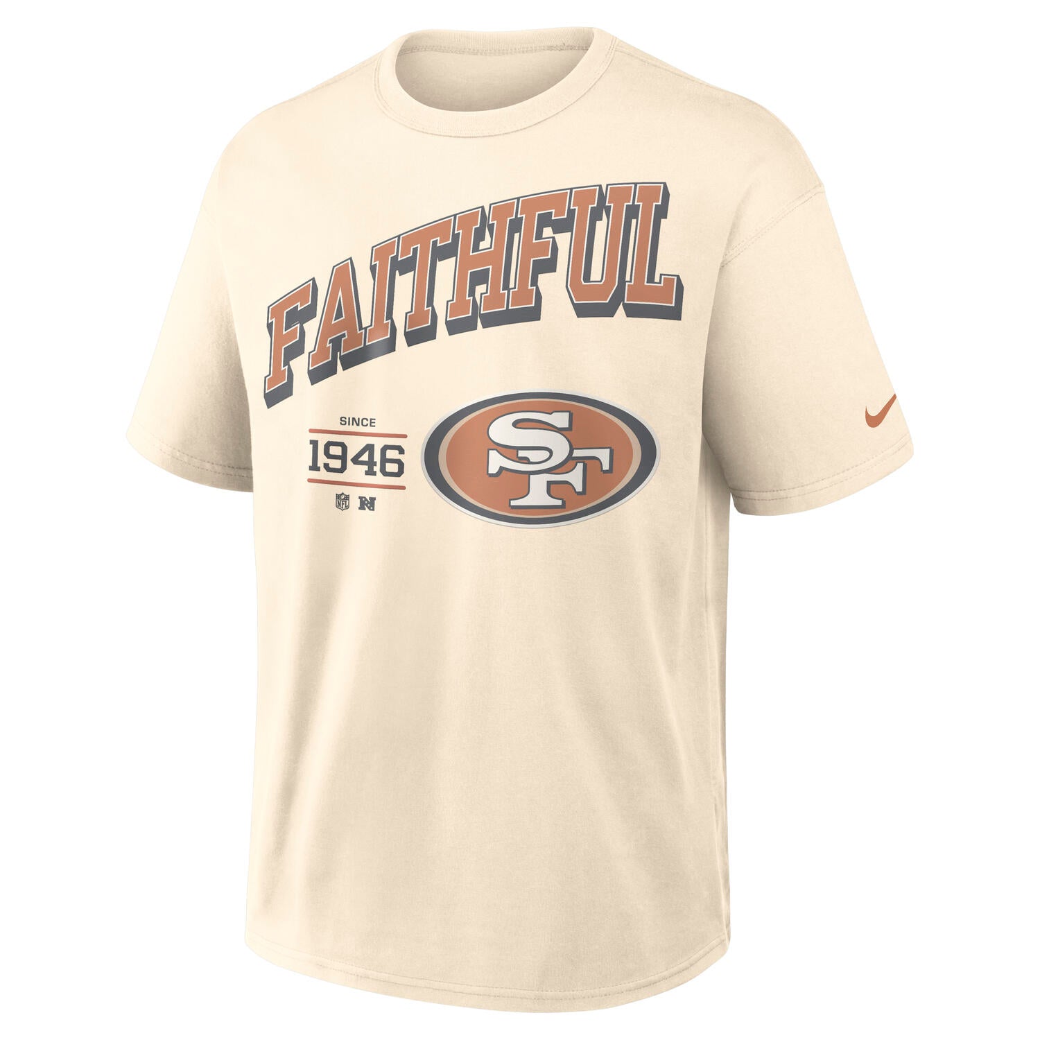 San Francisco 49ers Blown Away Nike 240gsm Heavyweight Loose Fit NFL T-Shirt Cream Beige
