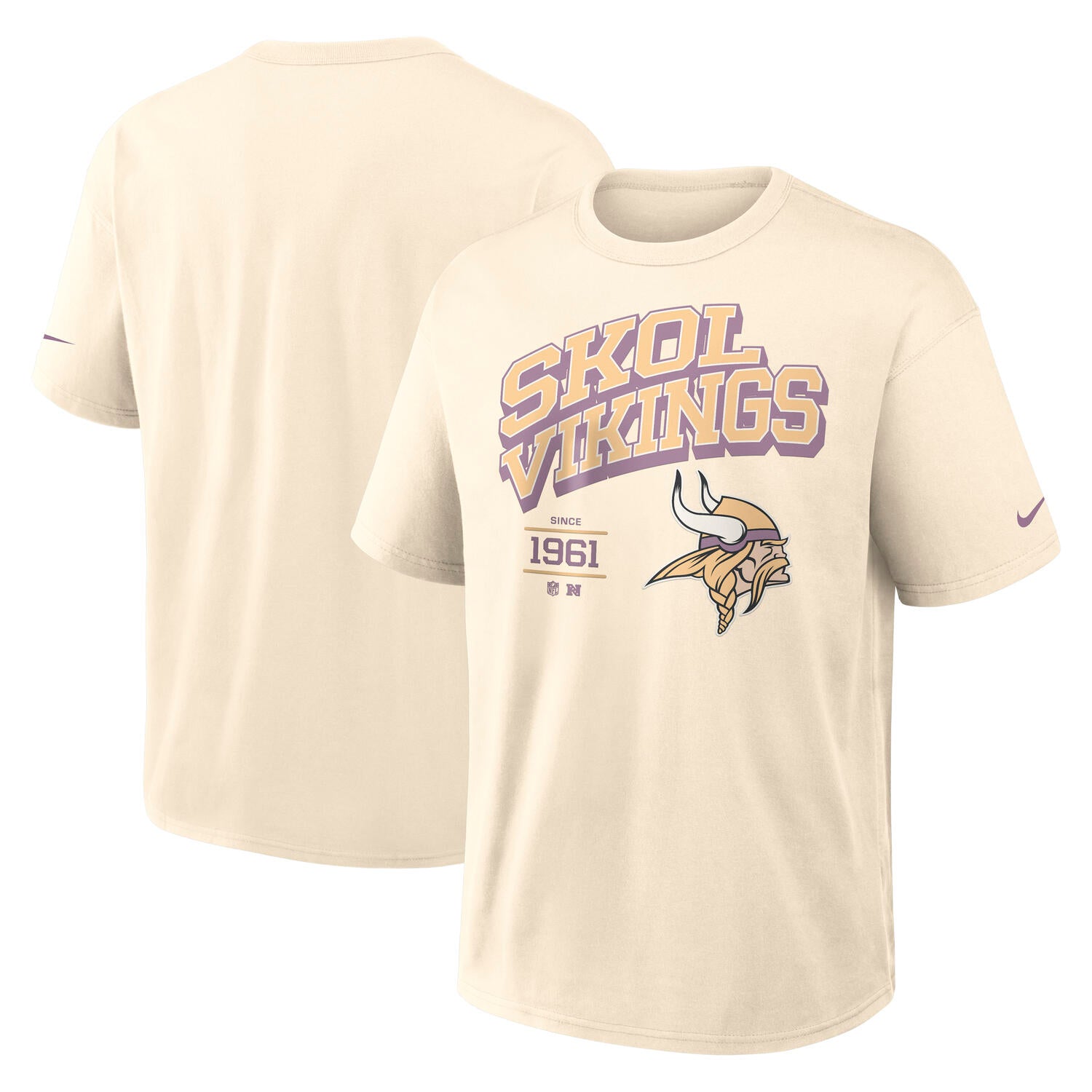 Minnesota Vikings Blown Away Nike 240gsm Heavyweight Loose Fit NFL T-Shirt Cream Beige