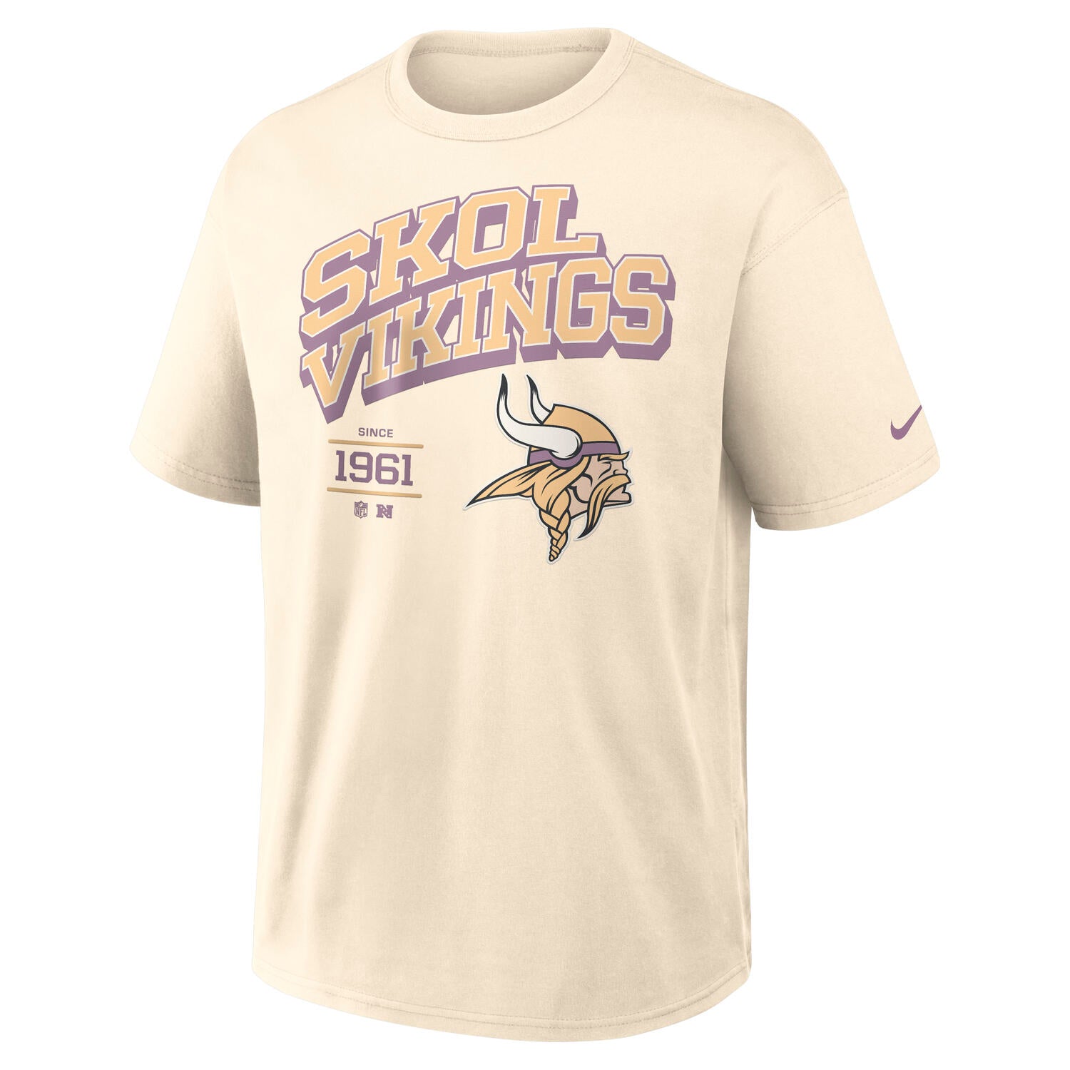 Minnesota Vikings Blown Away Nike 240gsm Heavyweight Loose Fit NFL T-Shirt Cream Beige