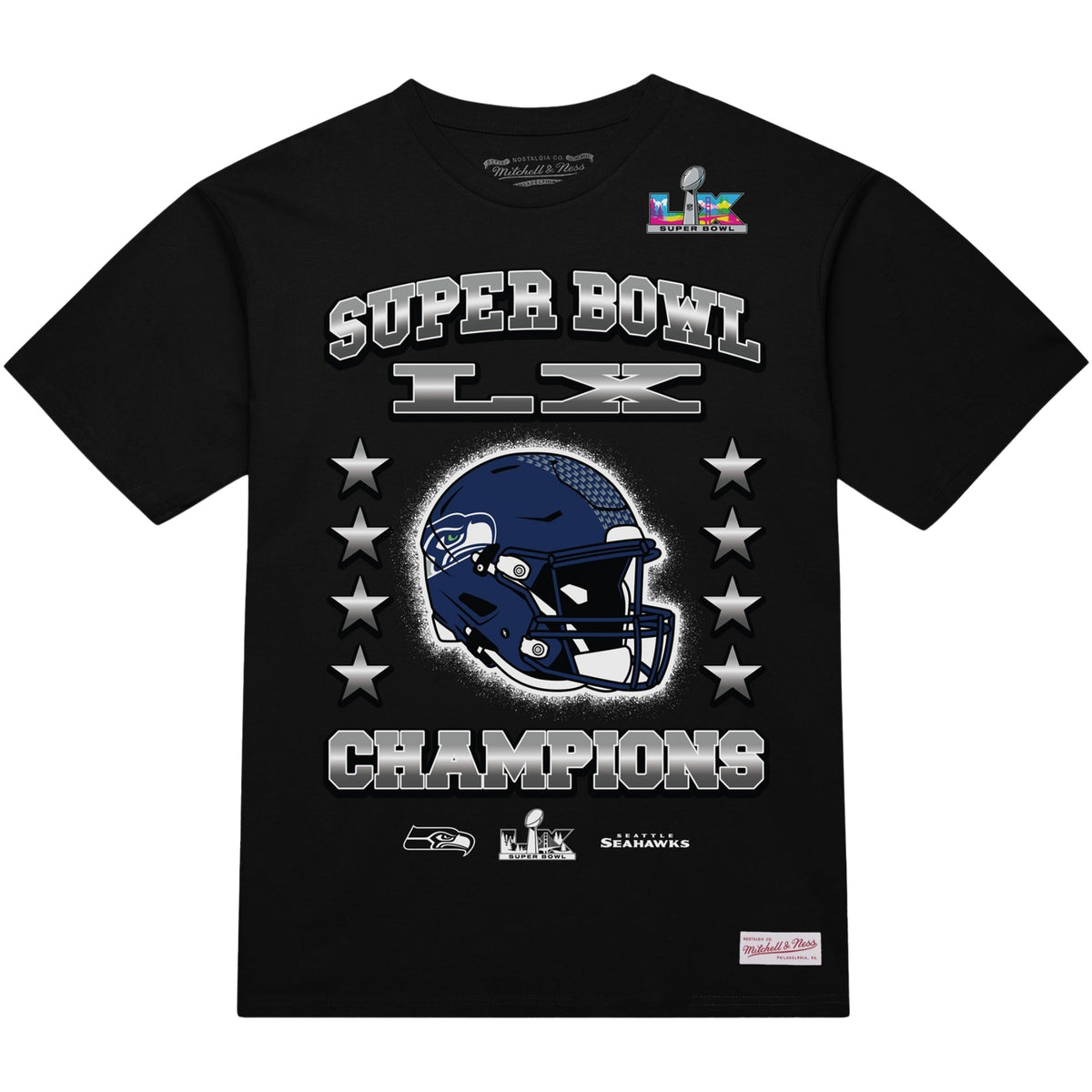 Seattle Seahawks Super Bowl LX Champions Mitchell & Ness NFL T-Shirt Schwarz - STADIUMDREAMS