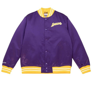 Los Angeles Lakers Mitchell & Ness NBA Heavyweight Satin Jacke Lila - STADIUMDREAMS