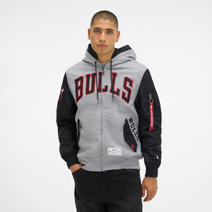 Chicago Bulls New Era X Alpha Industries MA 1 NBA Full Zip Fleece Jacke Grau - STADIUMDREAMS