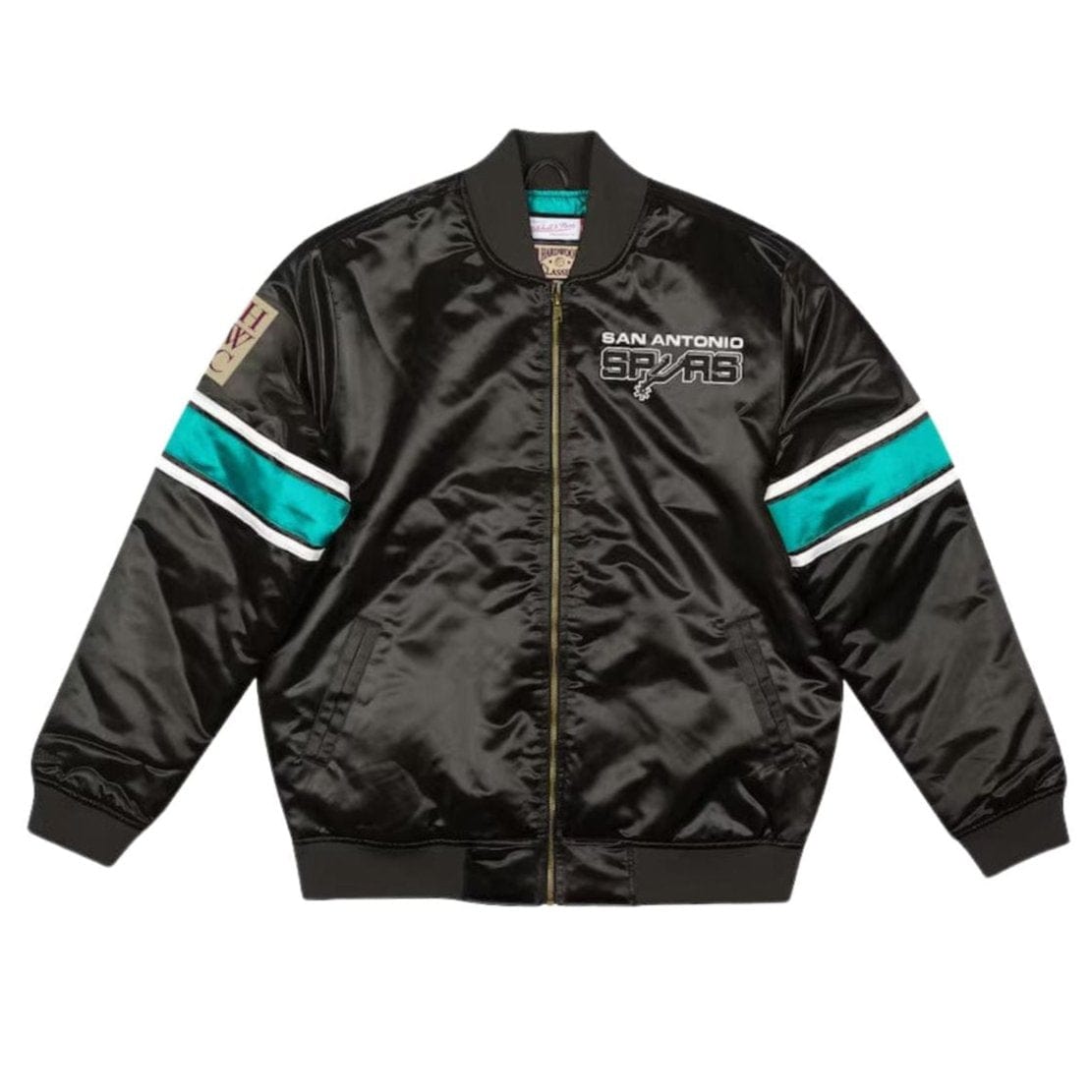 San Antonio Spurs Mitchell & Ness NBA Heavyweight Satin Jacke Schwarz - STADIUMDREAMS