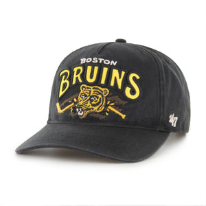 Schwarze Boston Bruins Charlton ’47 HITCH Vintage NHL Cap, 47 BRAND, mit Logo und verstellbarem Band.