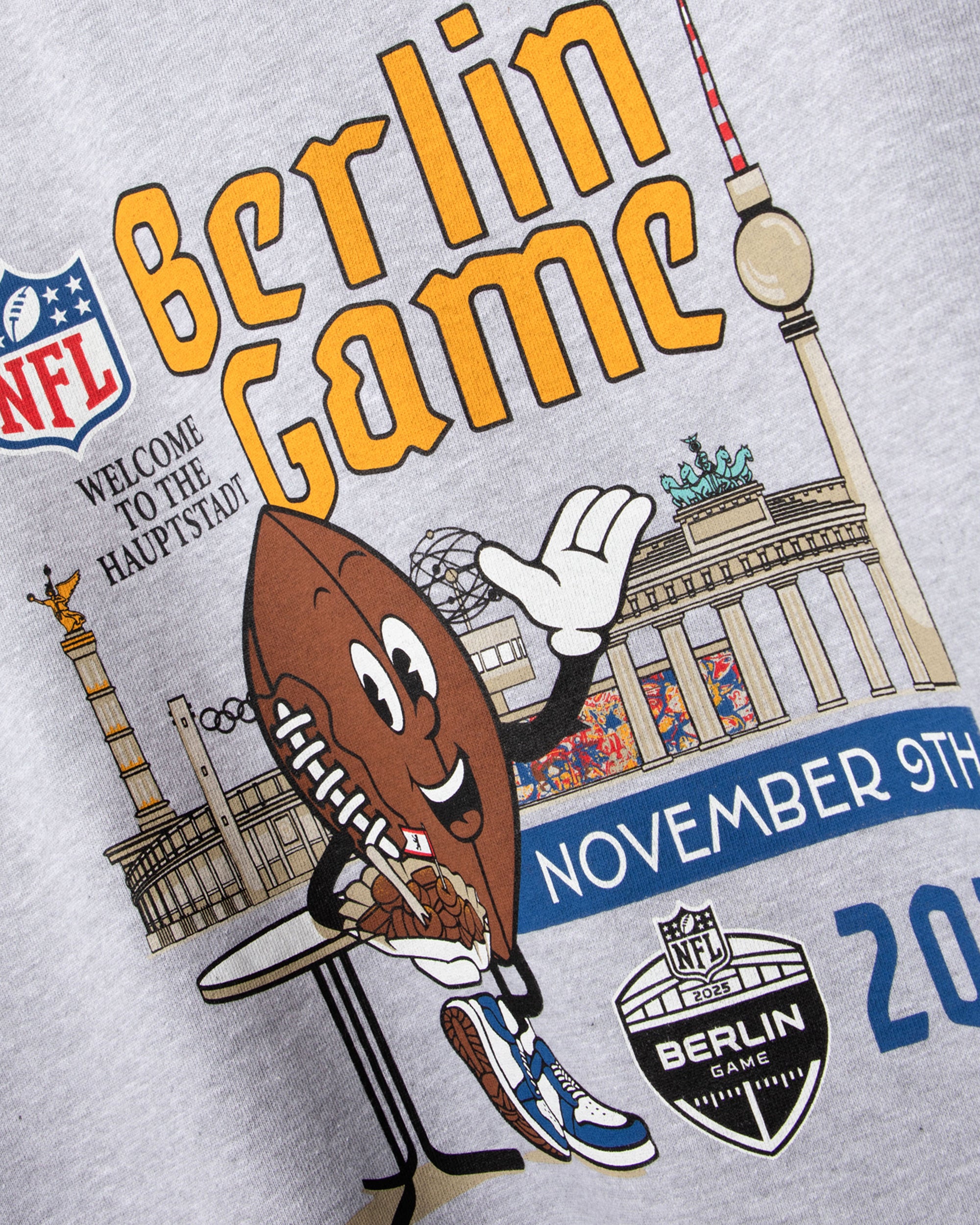 2025 NFL Berlin Game Lobster & Lemonade Cartoon Crewneck Sweatshirt Grau