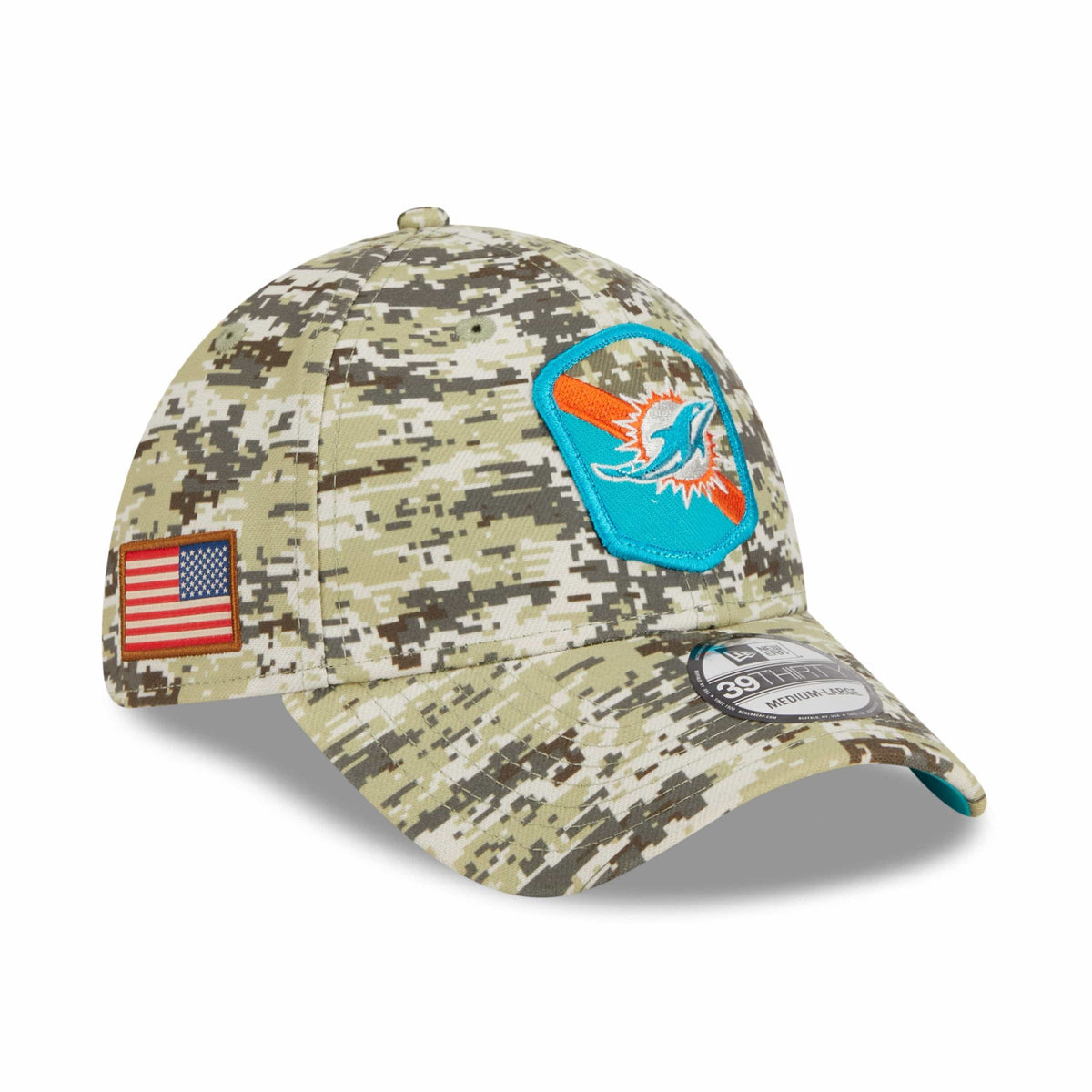 Miami Dolphins 2023 NFL Salute to Service New Era 39Thirty Flex Cap Camouflage - STADIUMDREAMS