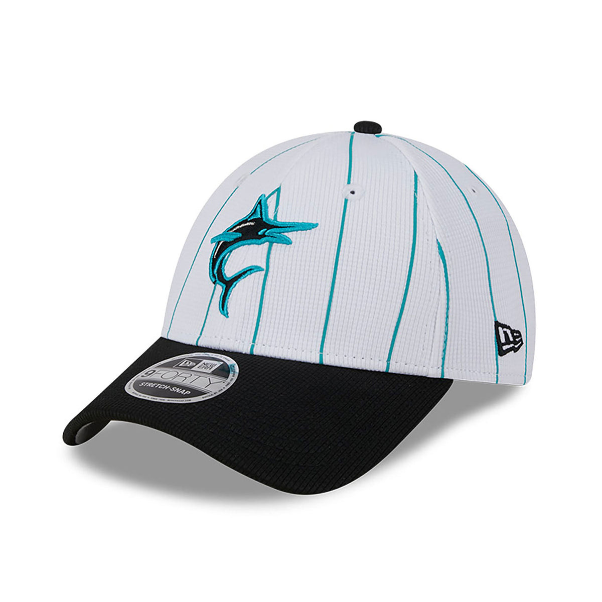 Miami Marlins New Era 2025 MLB Batting Practice 9FORTY Stretch Snap Cap Weiß - STADIUMDREAMS