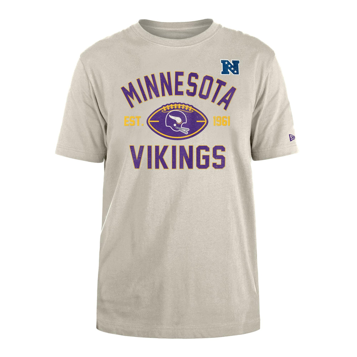 Minnesota Vikings Historic 2024 New Era 3rd Down NFL T-Shirt Beige - STADIUMDREAMS