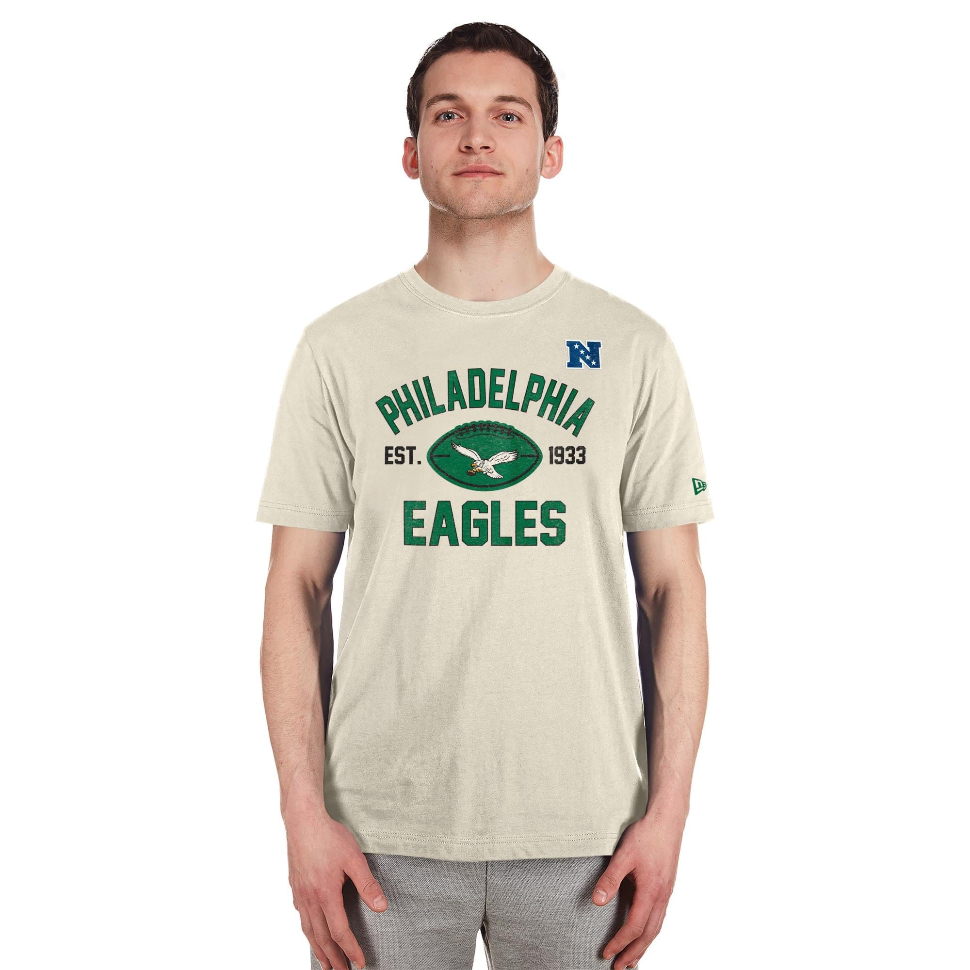 Philadelphia Eagles Historic 2024 New Era 3rd Down NFL T-Shirt Beige - STADIUMDREAMS