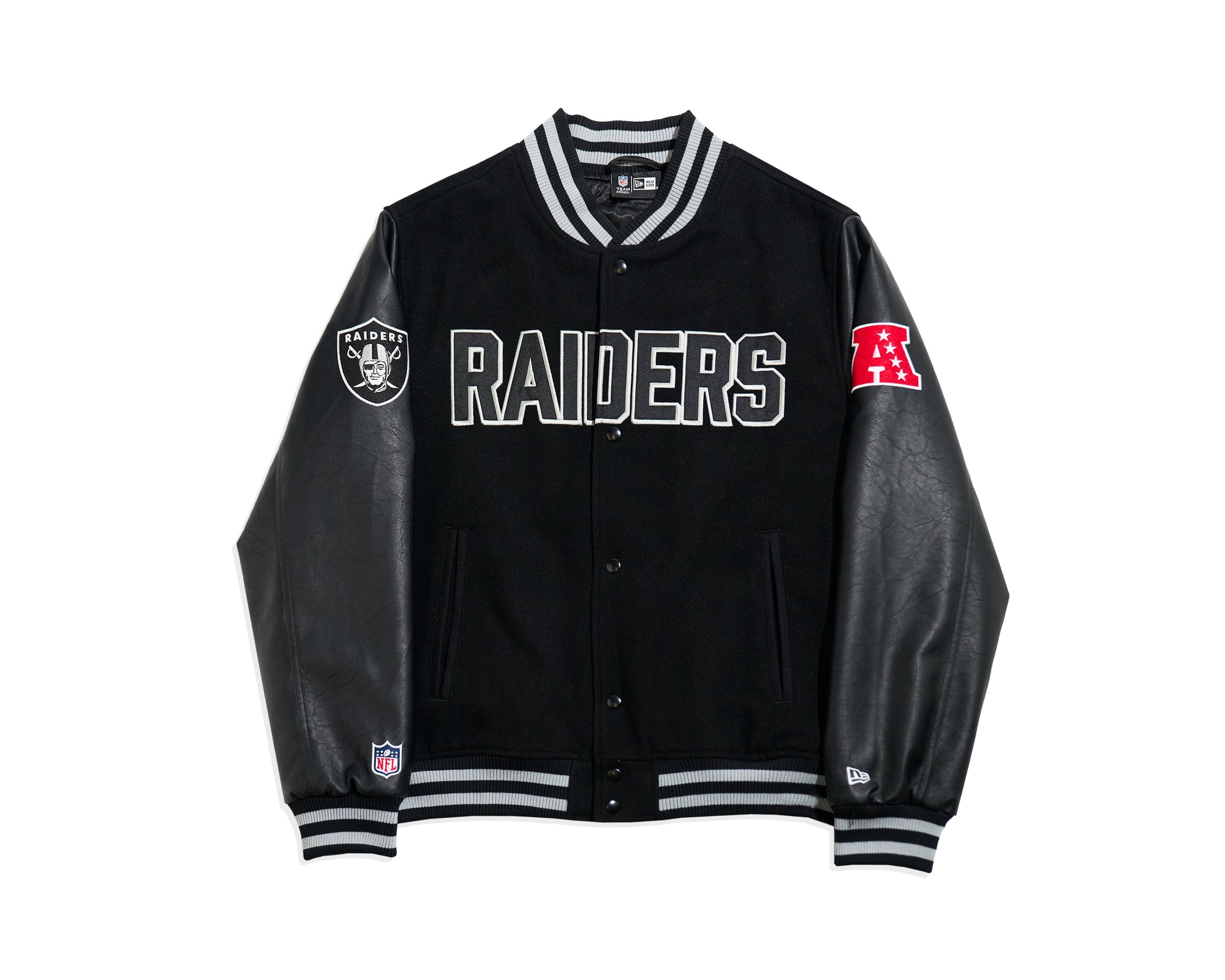 Las Vegas Raiders Premium New Era Varsity NFL College Jacke Schwarz - STADIUMDREAMS